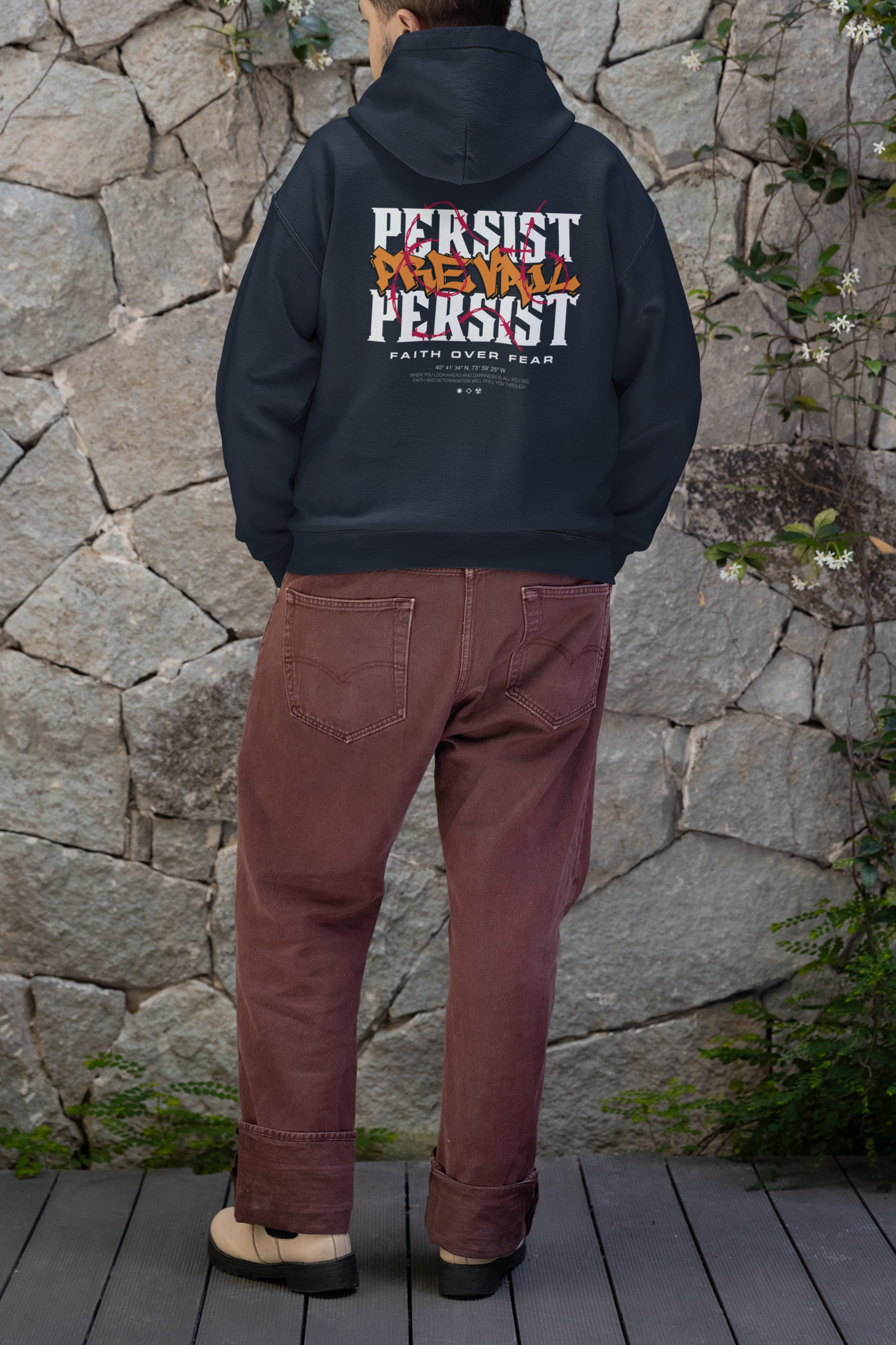 Men's Navy Blue Faith Over Fear Printed Hoodies