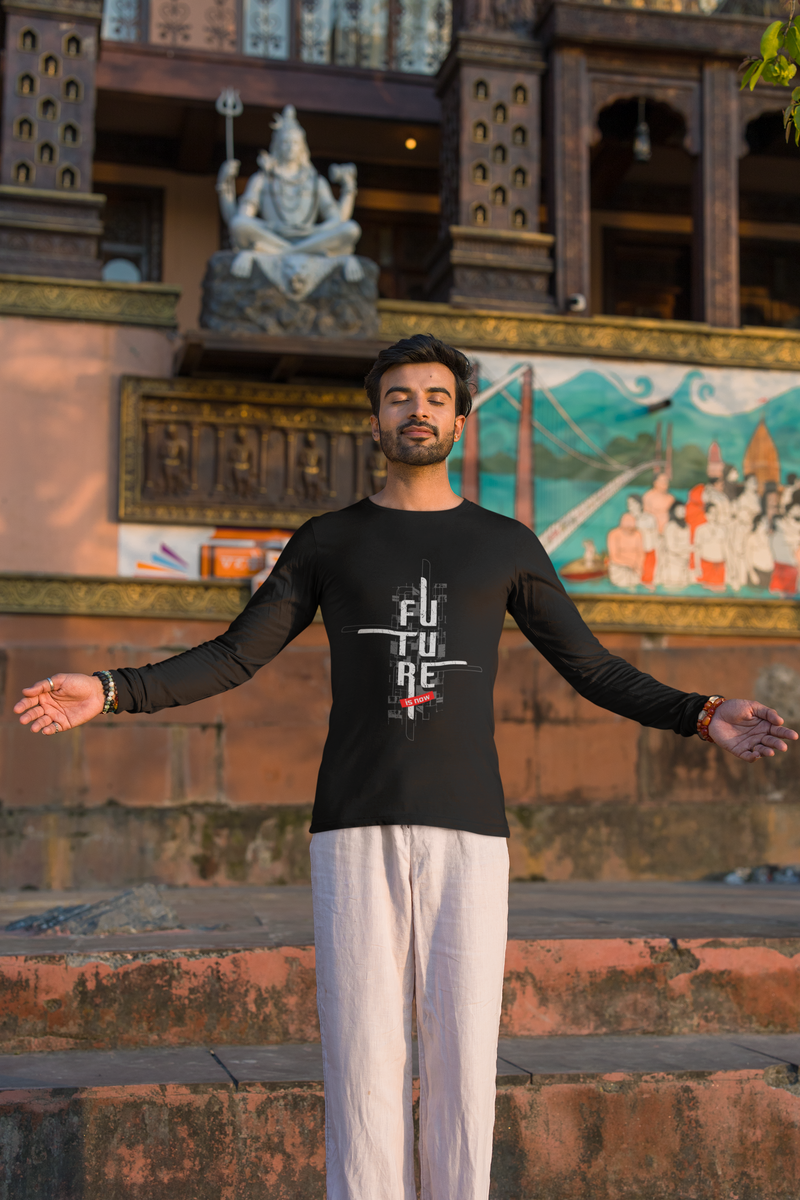 Men's Black Future Graphic Printed Full Sleeve T-Shirt
