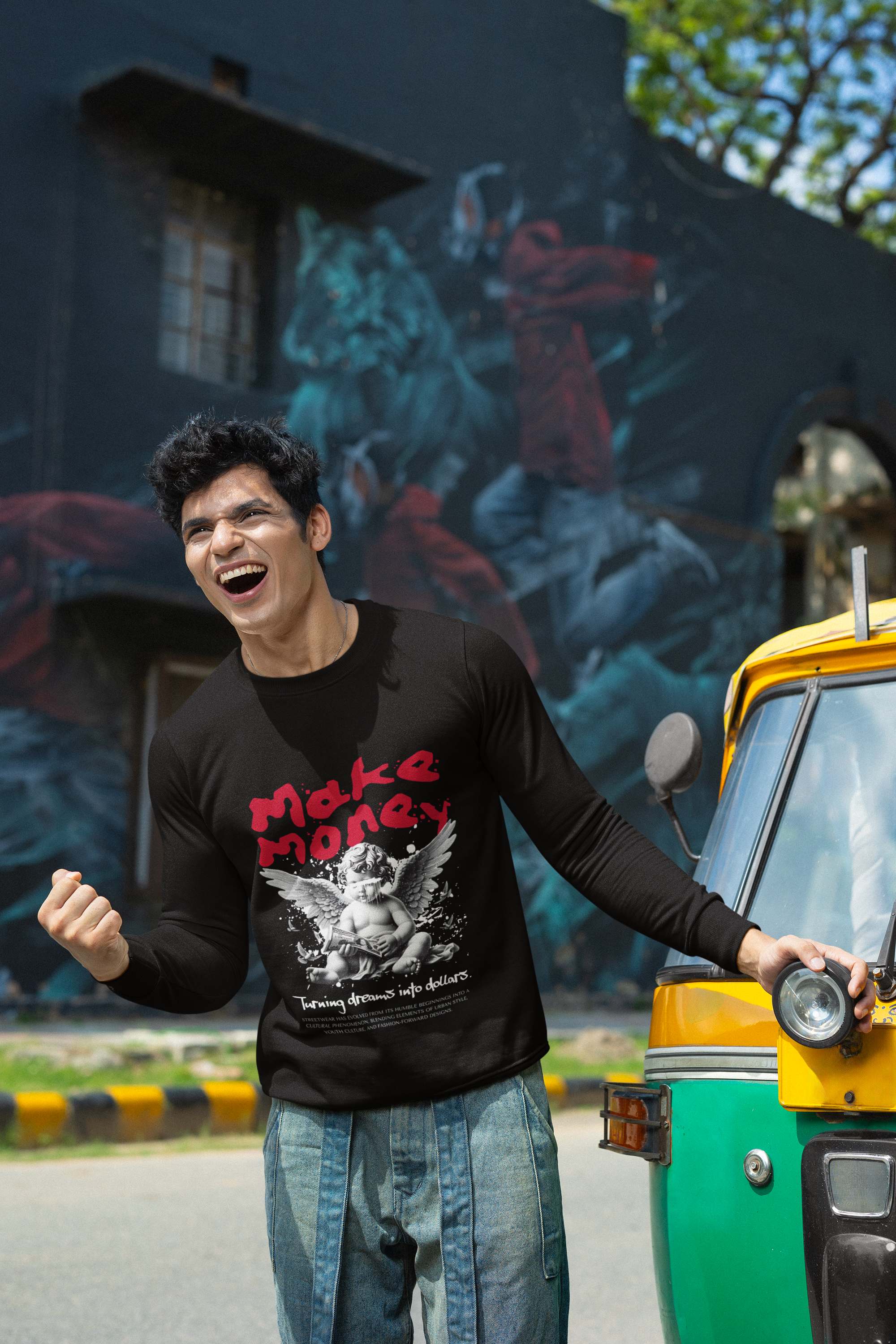 Men's Black Make Money Graphic Printed Unisex Sweatshirt