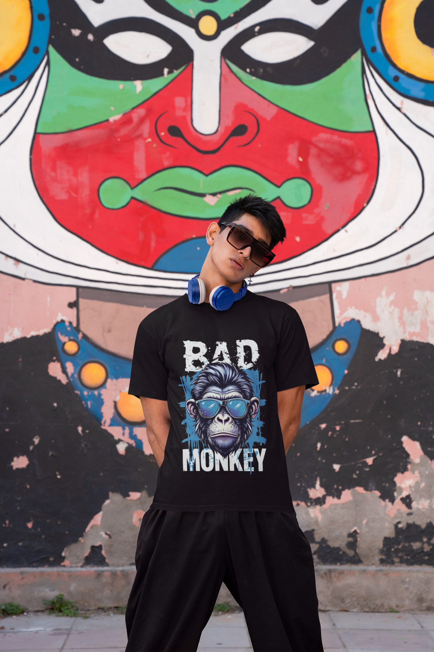 Men's Black Bad Monkey Graphic Printed T-shirt
