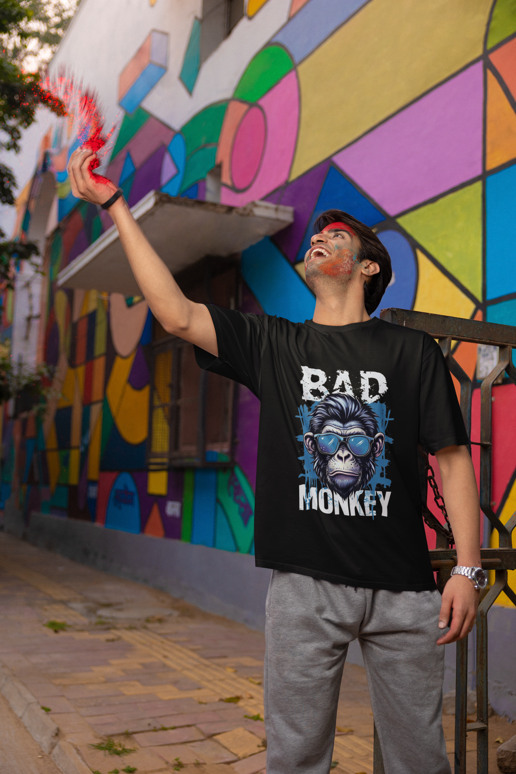 Men's Black Bad Monkey Graphic Printed T-shirt
