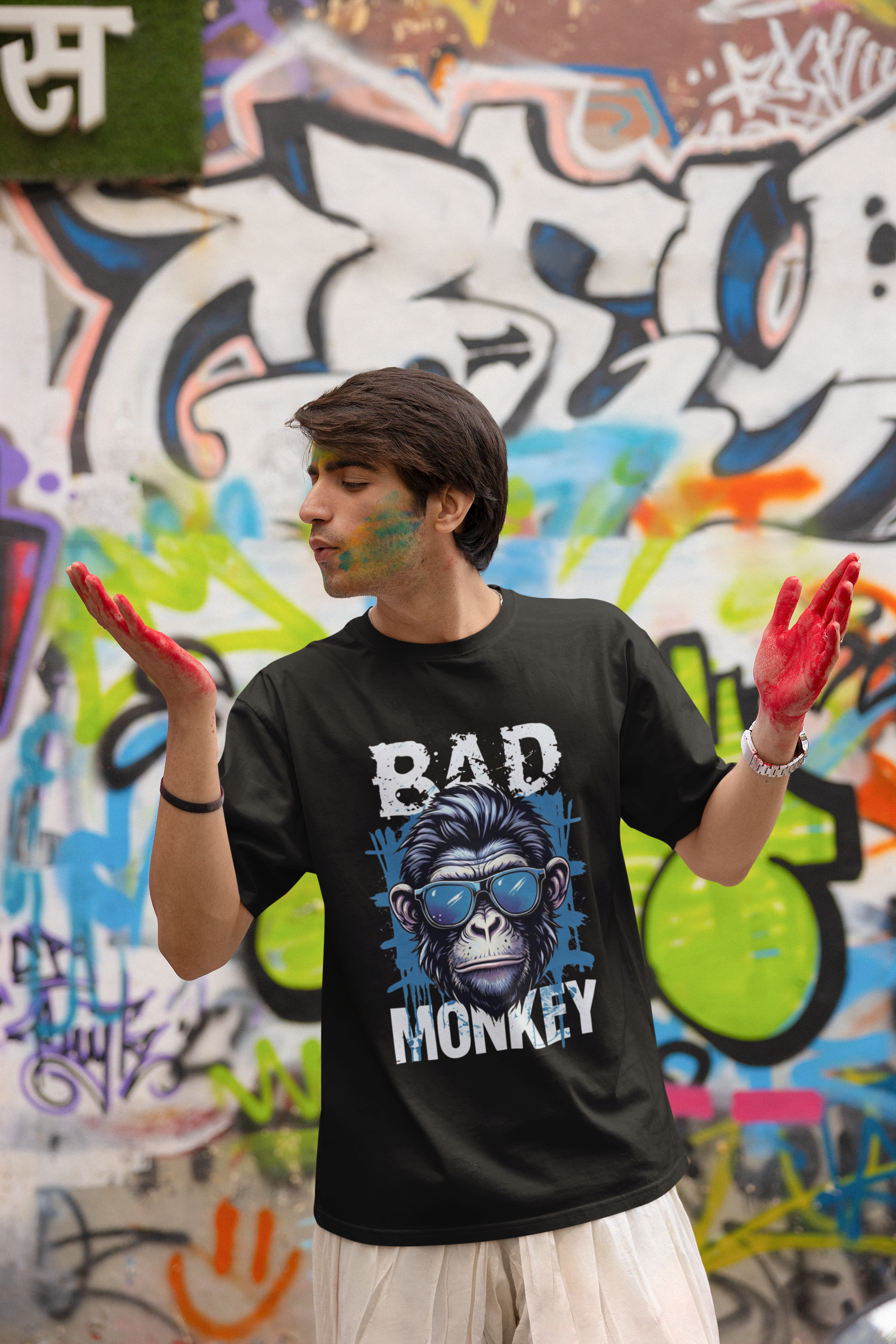 Men's Black Bad Monkey Graphic Printed T-shirt