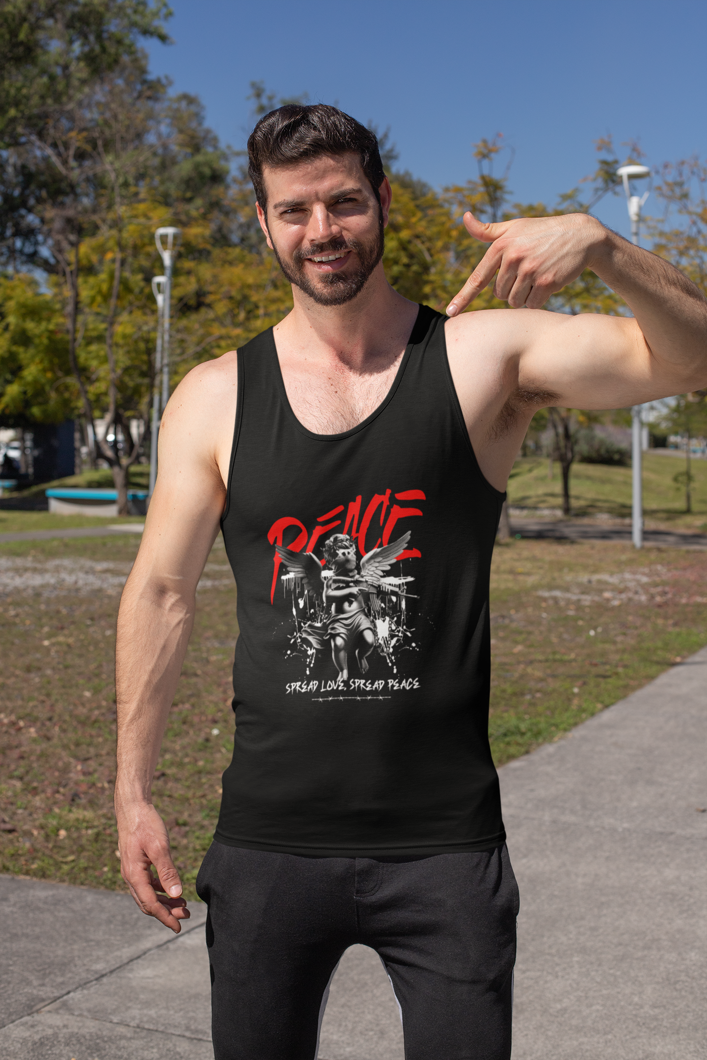 Men's Black Peace Graphic Printed Vest