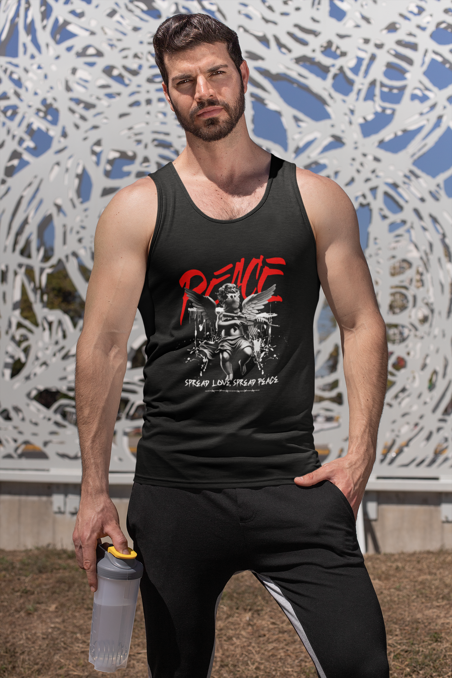 Men's Black Peace Graphic Printed Vest