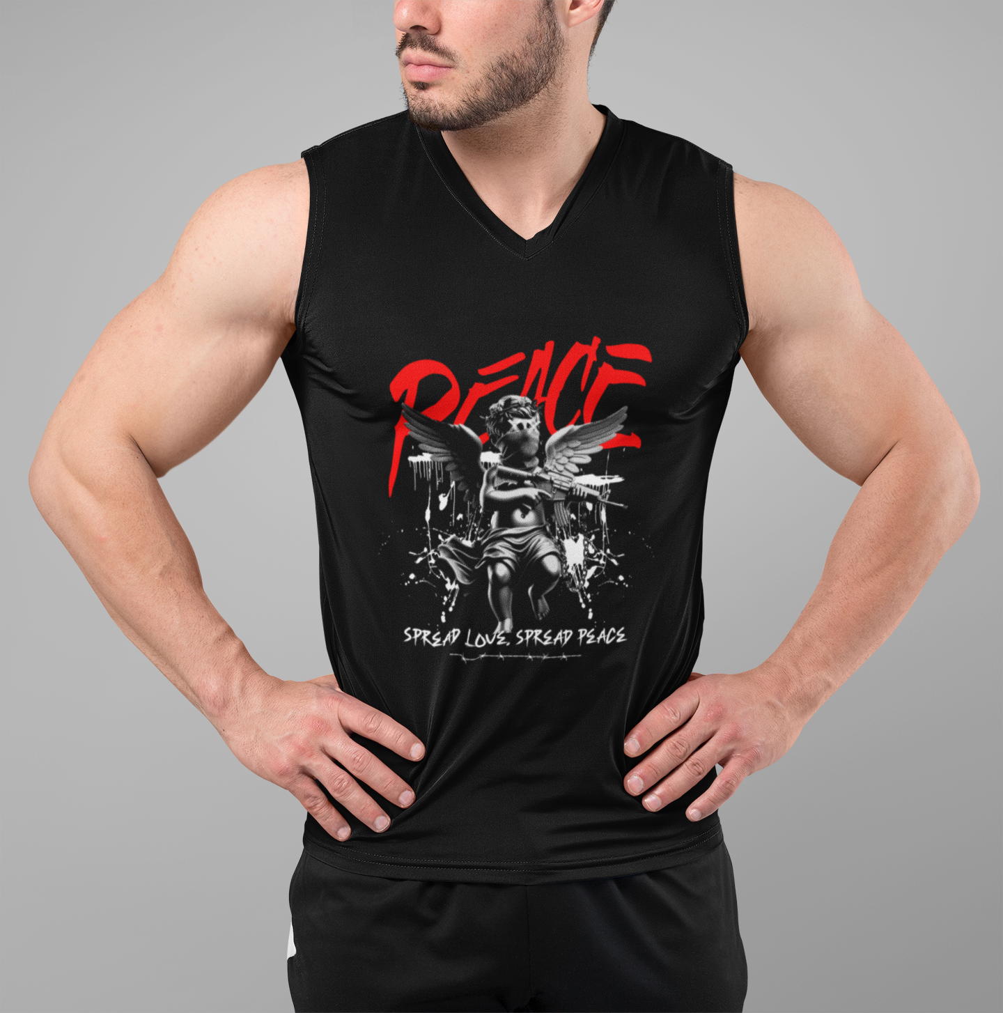 Men's Black Peace Graphic Printed Vest