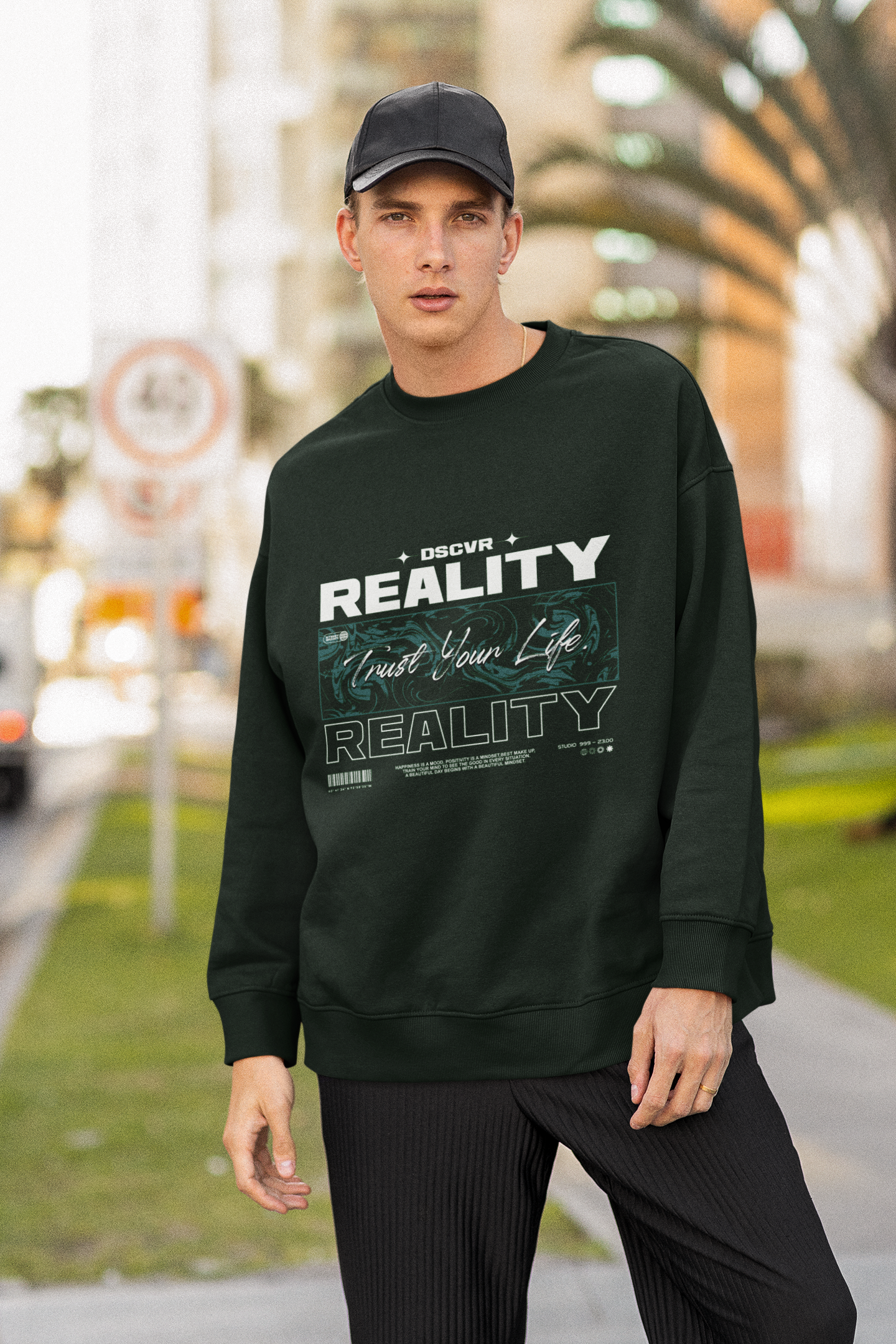 Men's Bottle Green Trust Your Life Oversized Graphic Printed T-shirt