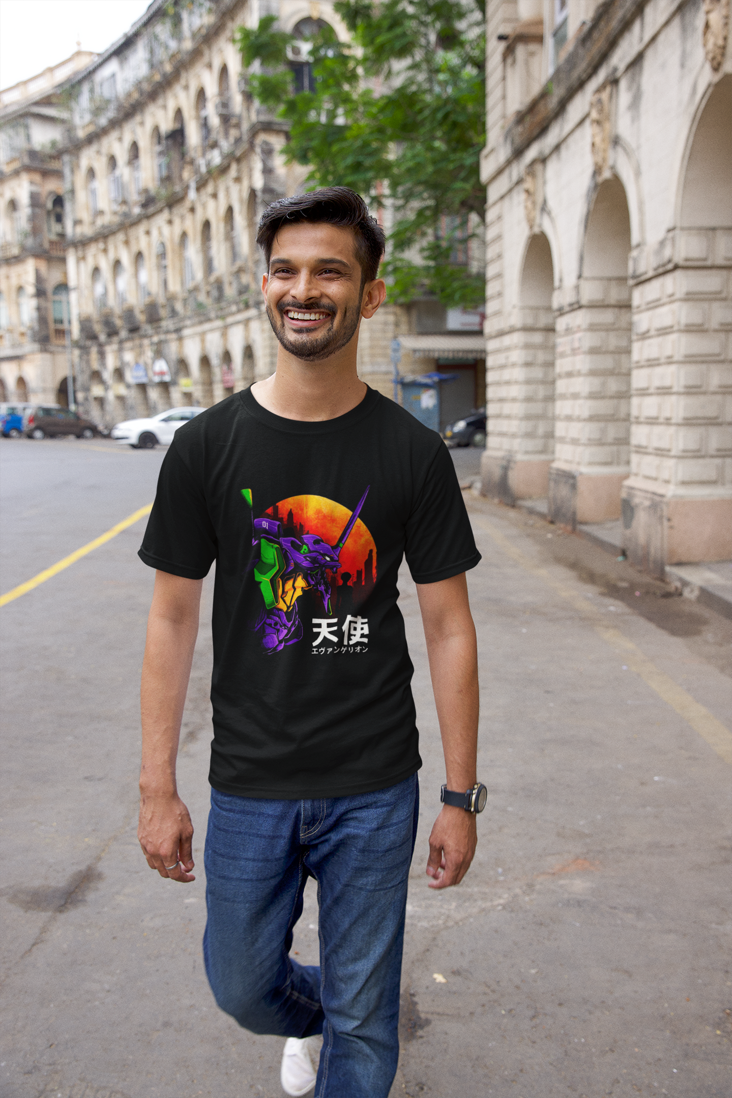 Men's Black Anime Special Unisex Printed T-Shirt