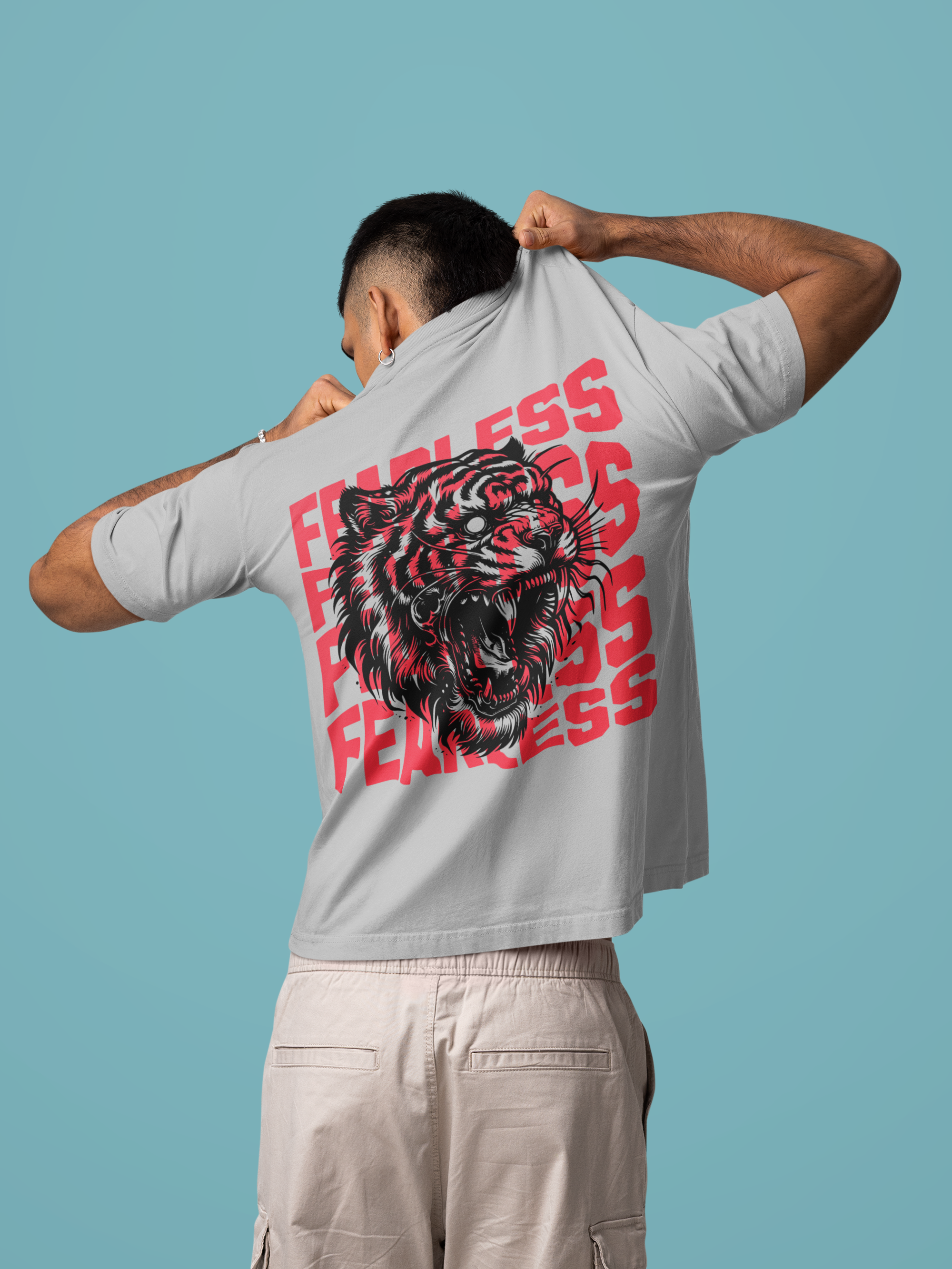 Men's Funnki Fearless Tiger Special Printed Oversized Classic T-shirt