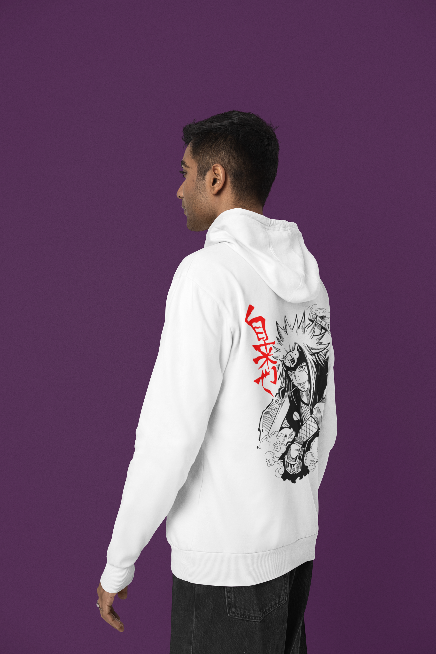 Men's White Naruto Anime Printed Oversized Hoodie