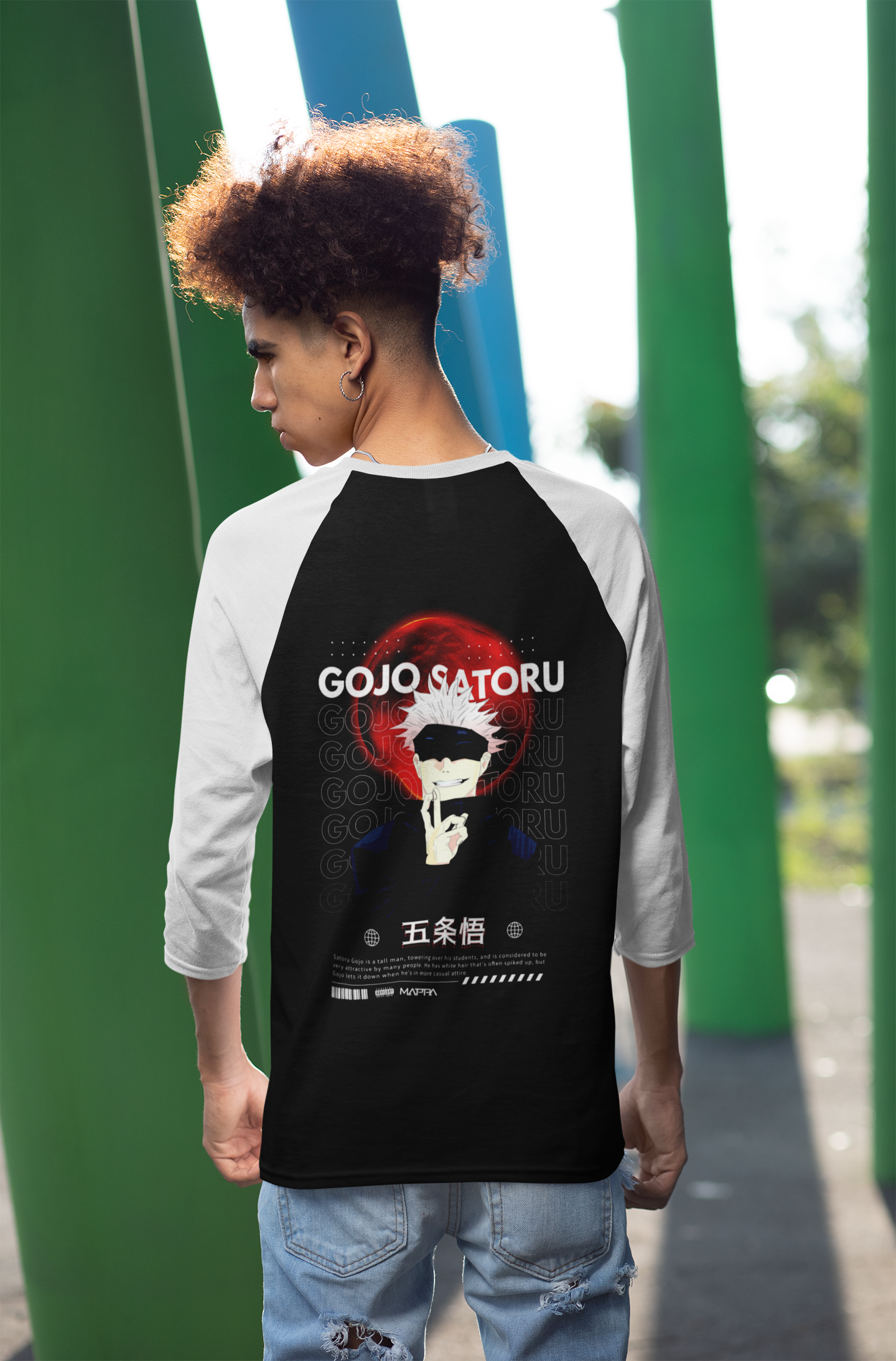 Men's White Black Anime Special Printed Raglan T-Shirt
