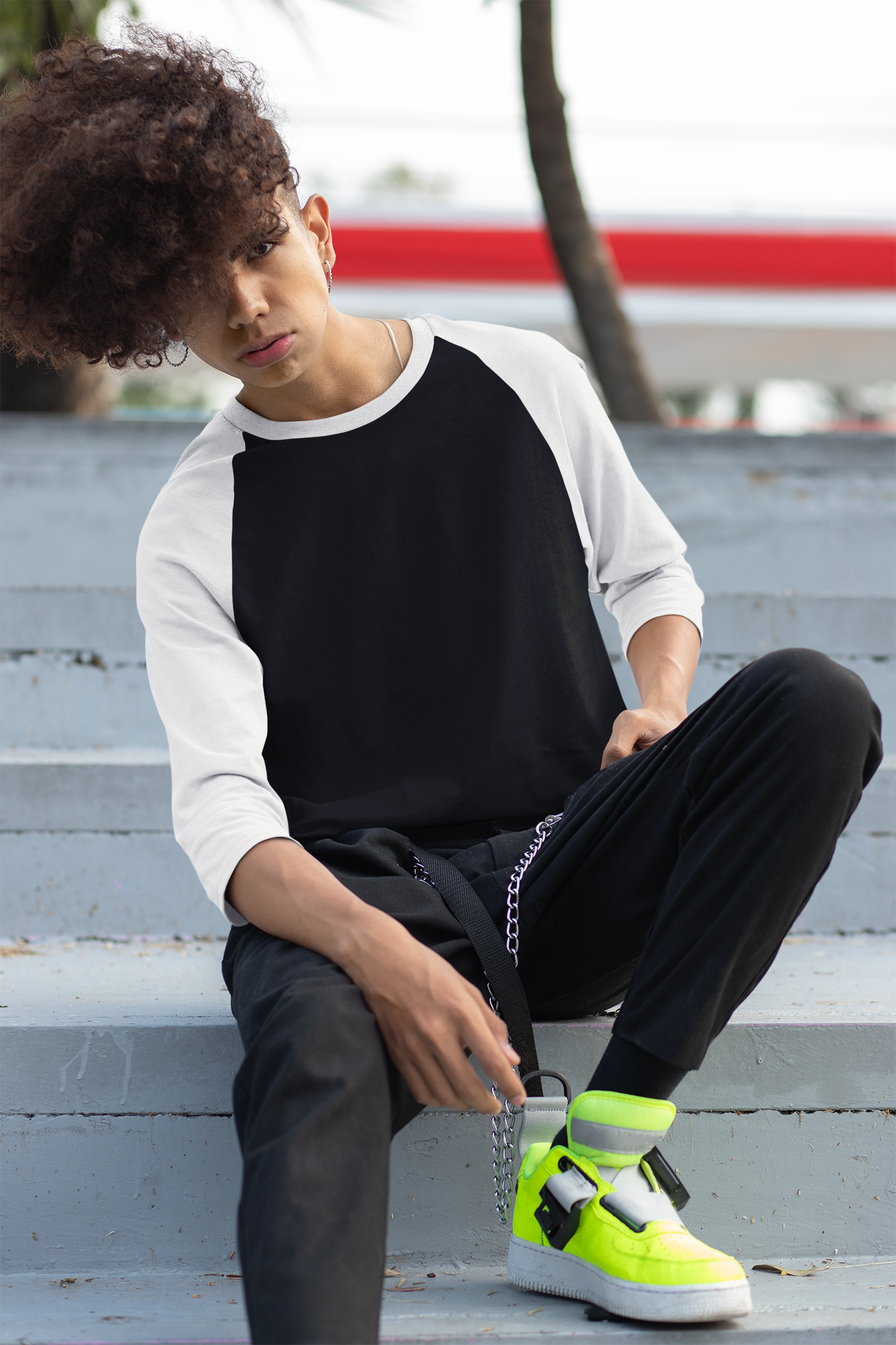 Men's White Black Anime Special Printed Raglan T-Shirt