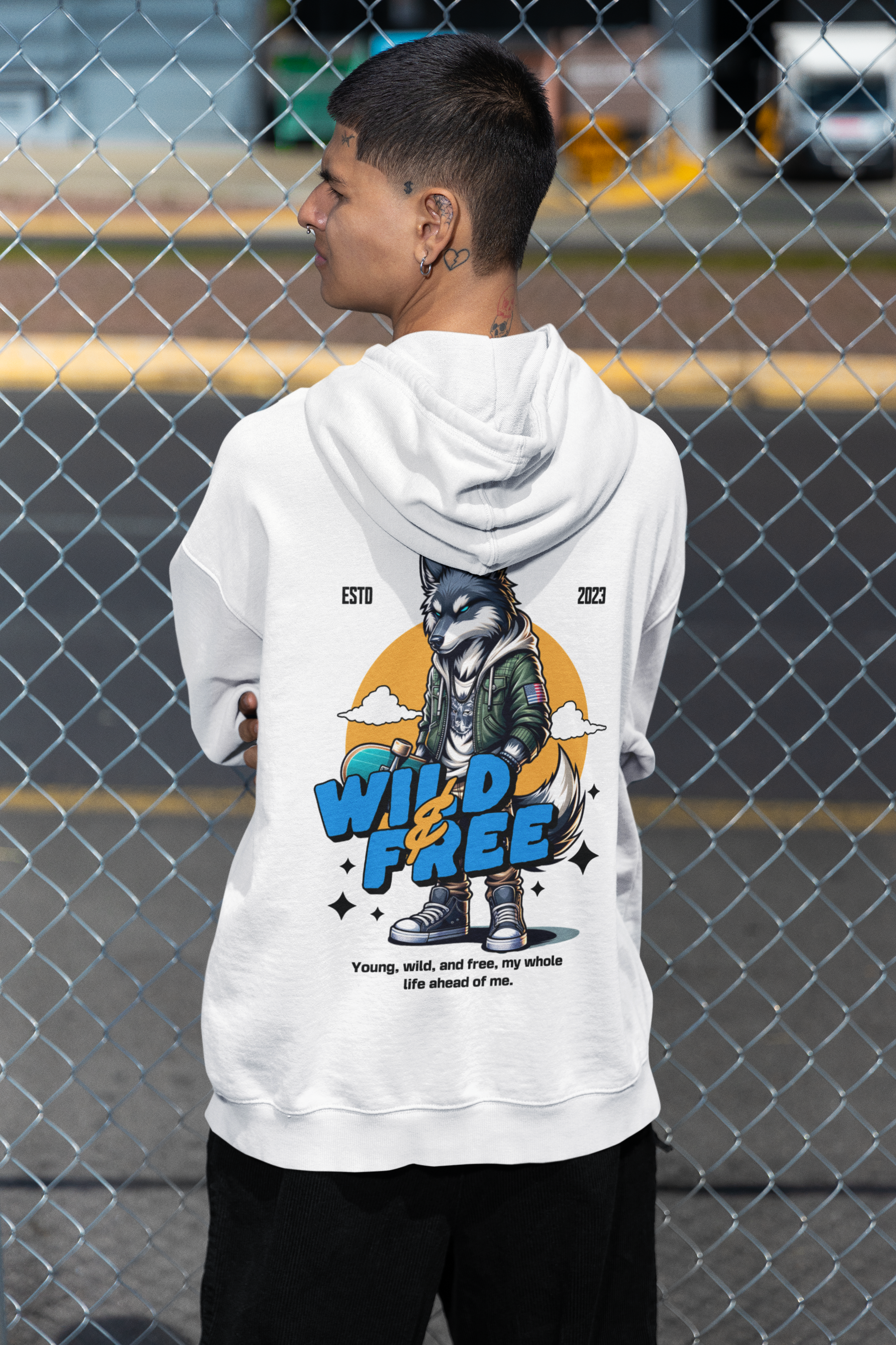 Men's White Wild & Free Printed Oversized Hoodie