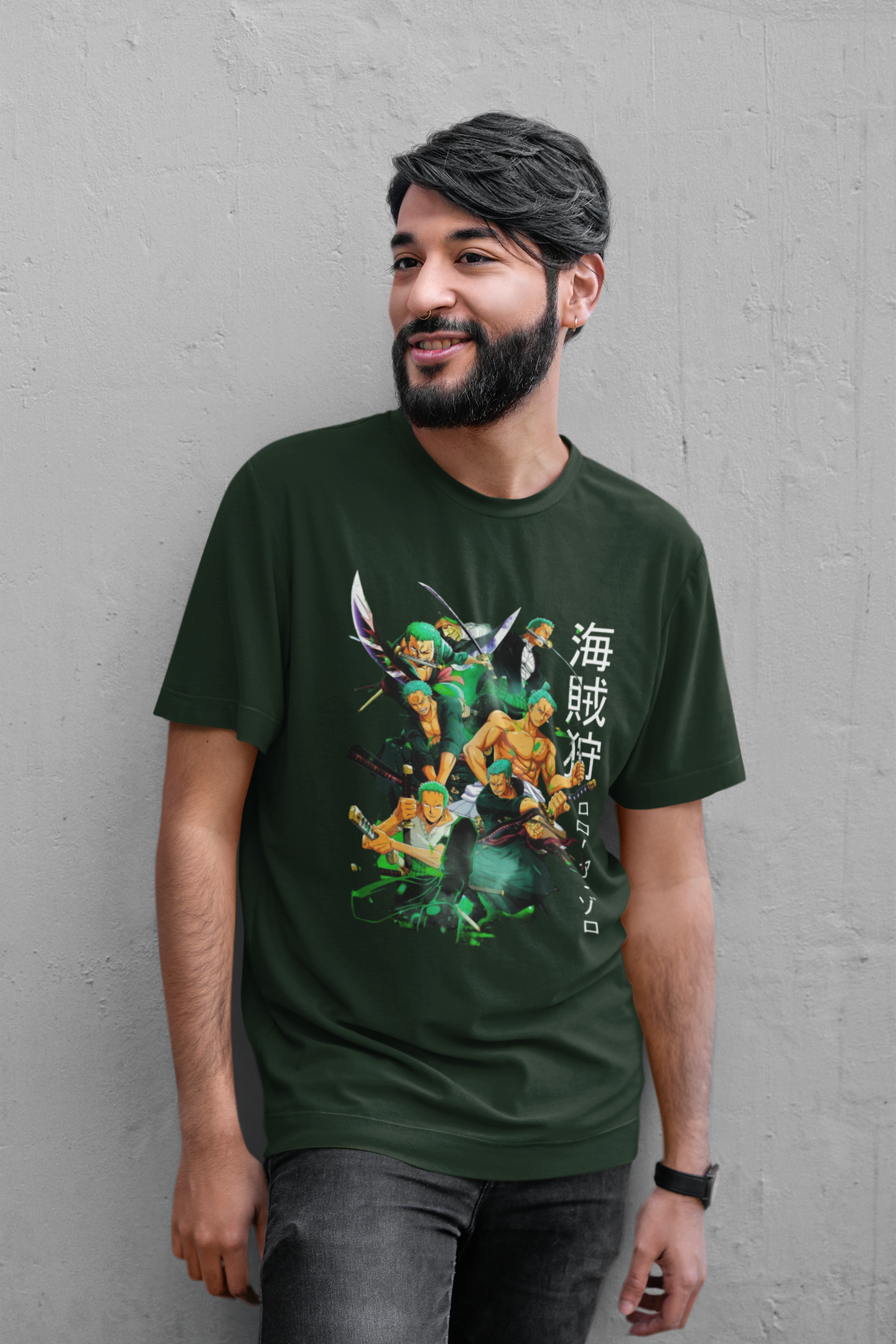 Men's Bottle Green Anime Special Unisex Printed T-Shirt