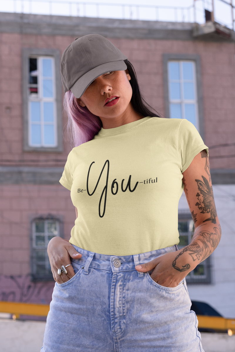 Women's Beige Be-You-tiful Oversized Printed T-Shirt