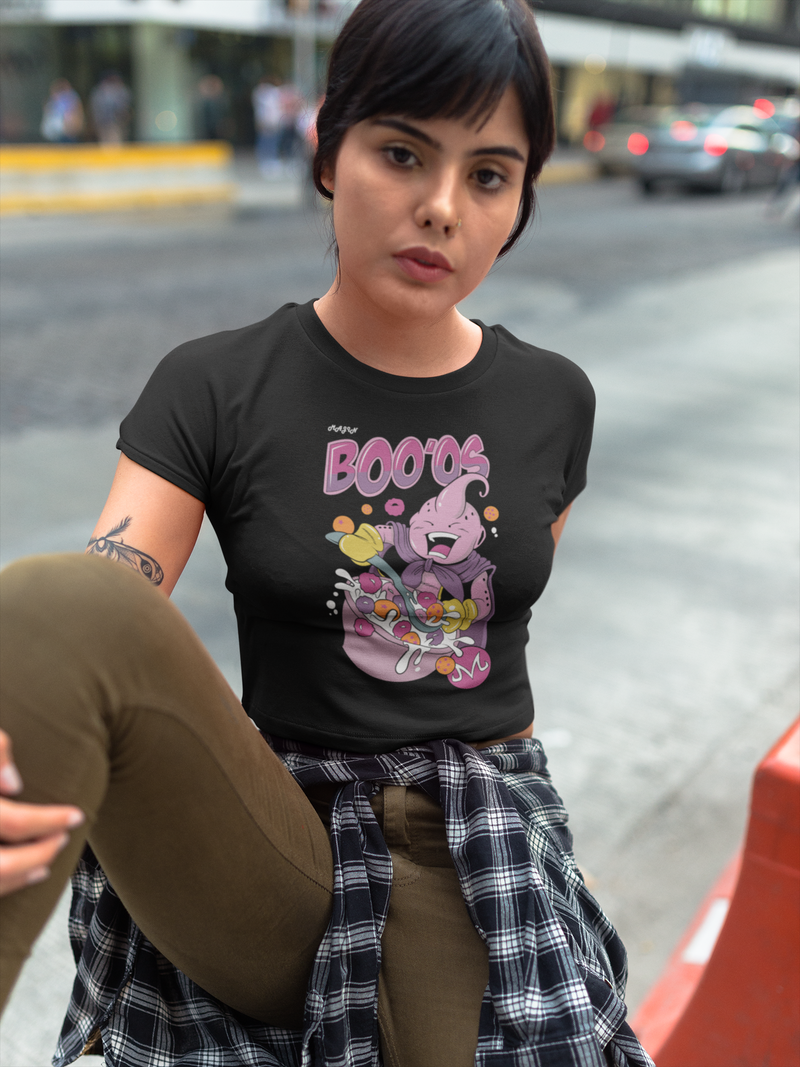 Women's Black Boo'os Graphics Printed Crop Top
