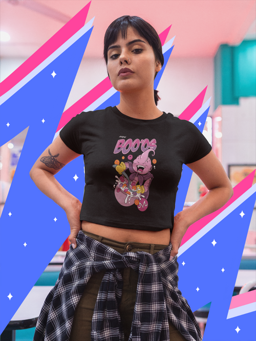 Women's Black Boo'os Graphics Printed Crop Top
