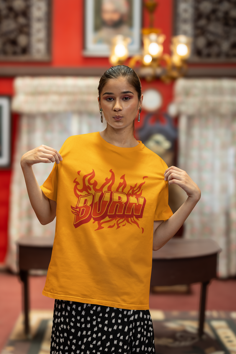 Women's Golden Yellow Burn Oversized Printed T-Shirt