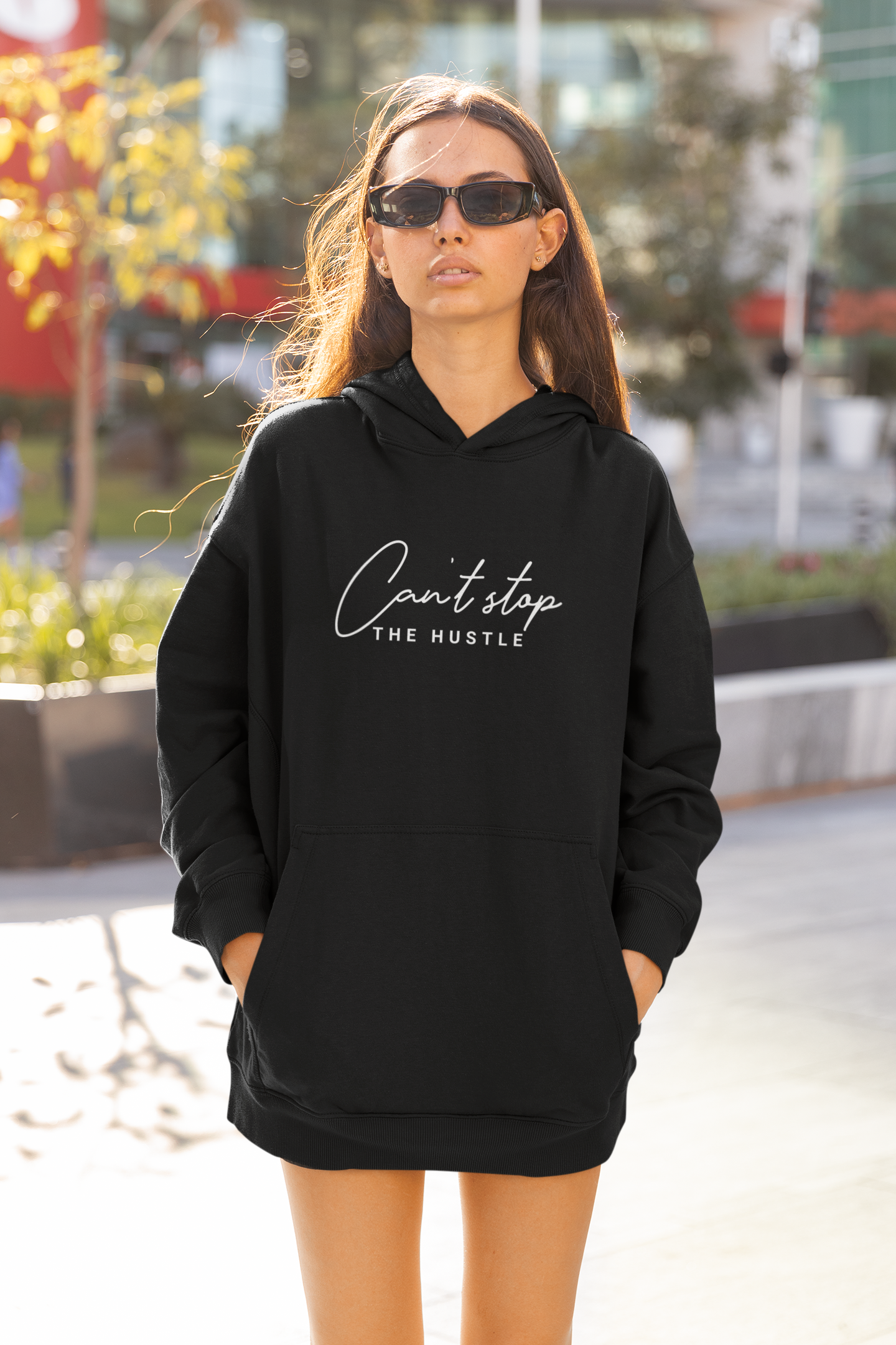 Women's Black Can't Stop The Hustle Special Oversized Hoodie