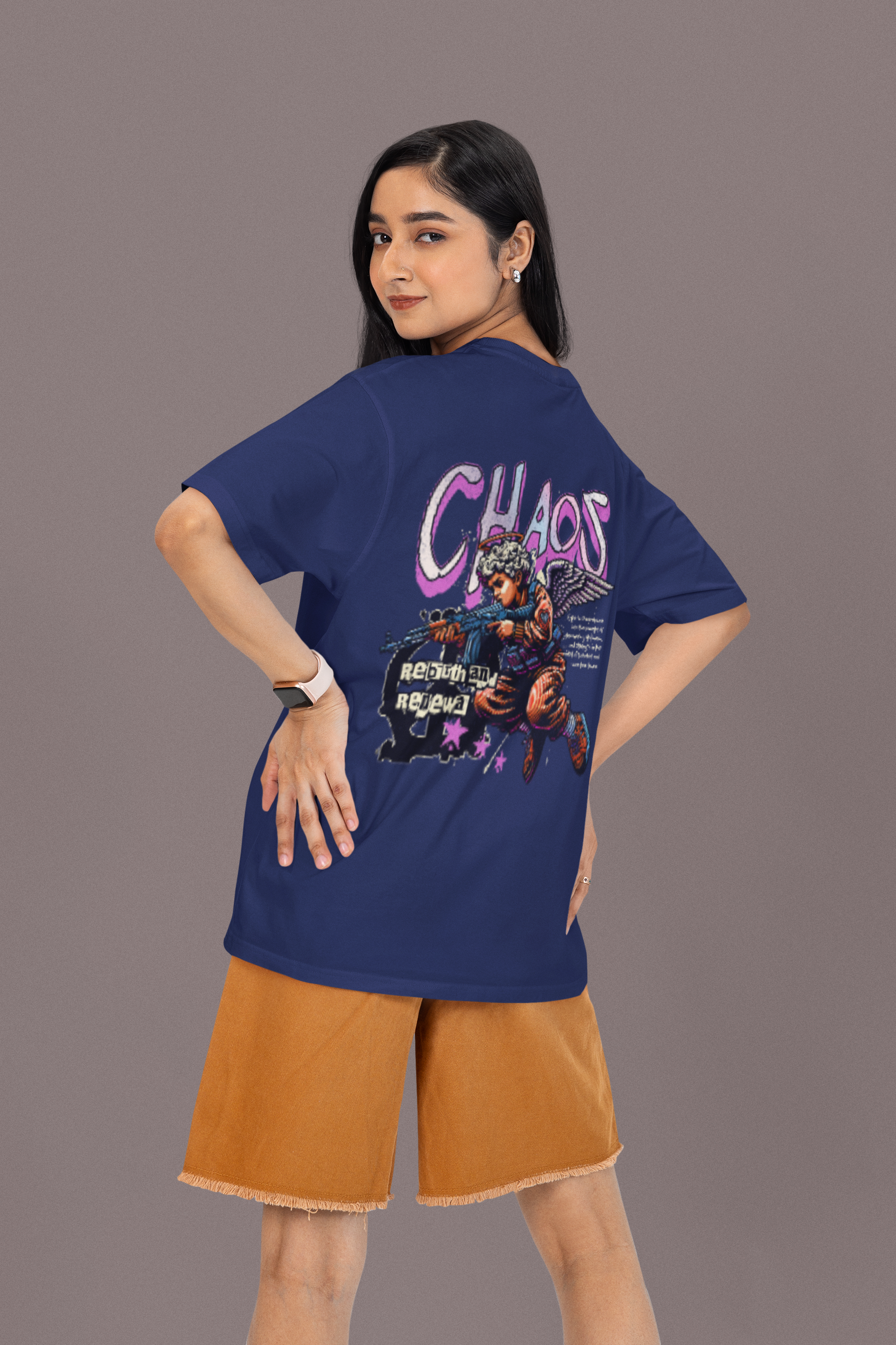 Women's Royal Blue Chaos Oversized Printed T-Shirt