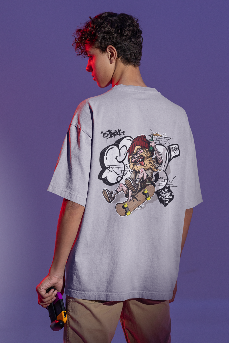 Men's Grey Melange Extreme Oversized Printed T-shirt