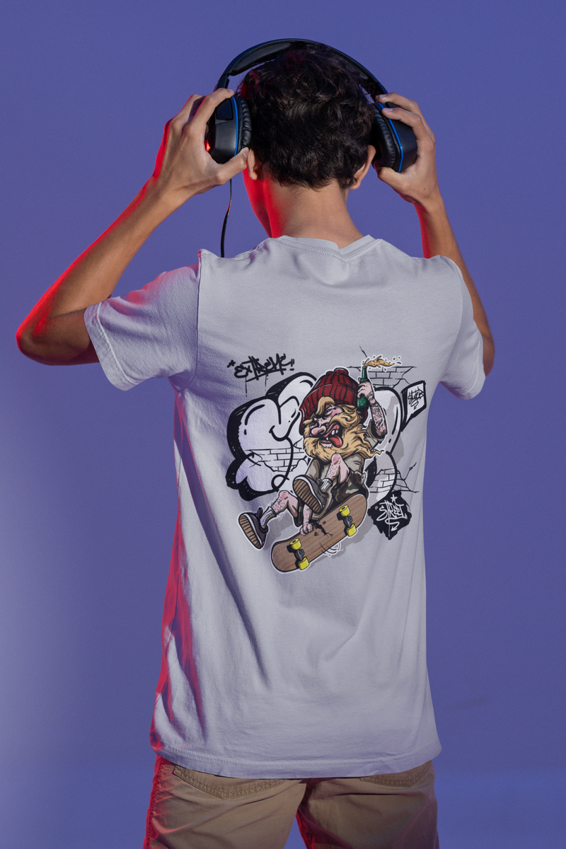 Men's Grey Melange Extreme Oversized Printed T-shirt