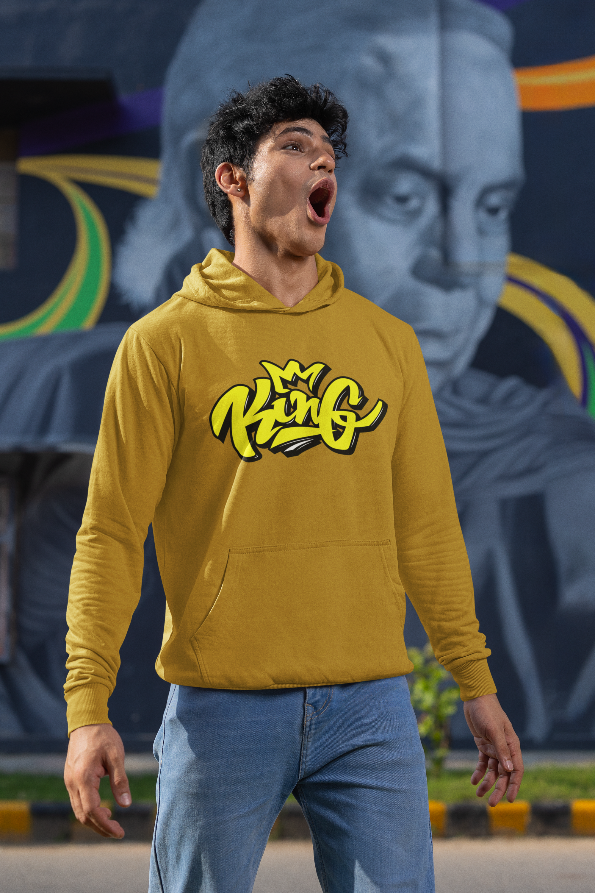 Men's Mustard Yellow King Printed Hoodies
