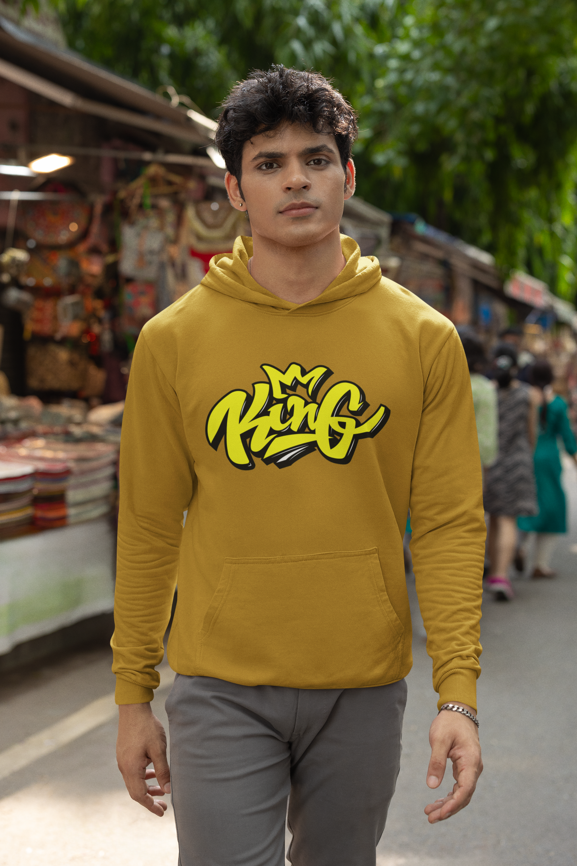Men's Mustard Yellow King Printed Hoodies
