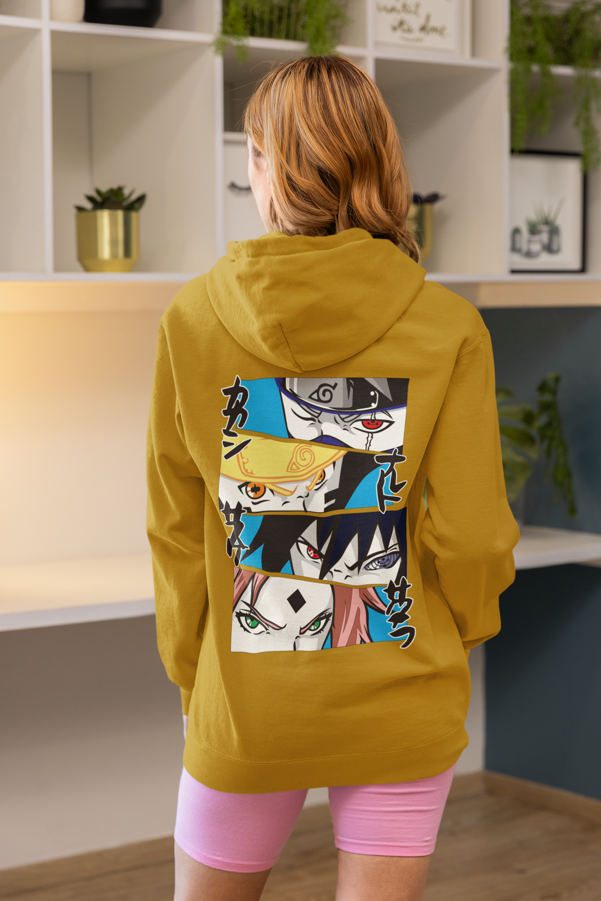 Women's Mustard Yellow NARUTO Special Graphics Printed Hoodie
