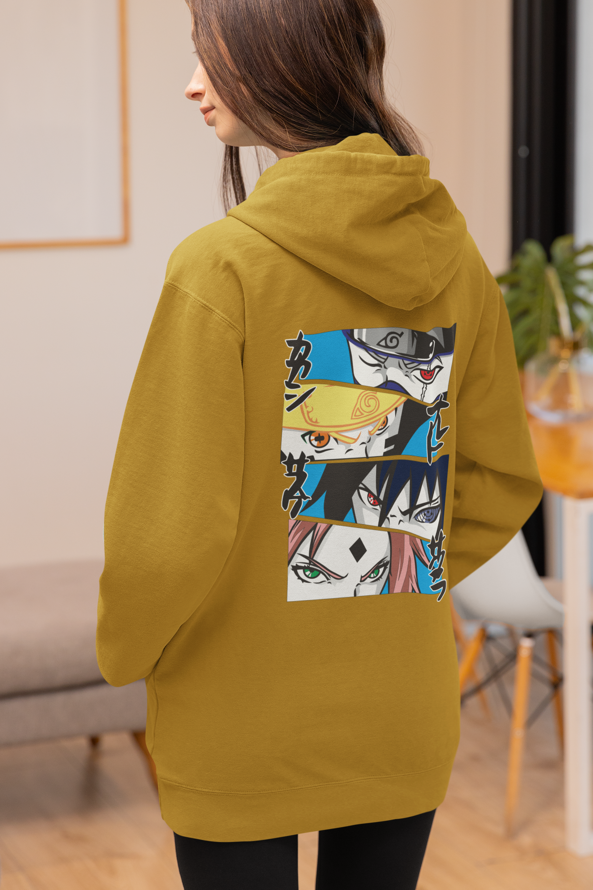Women's Mustard Yellow NARUTO Special Graphics Printed Hoodie