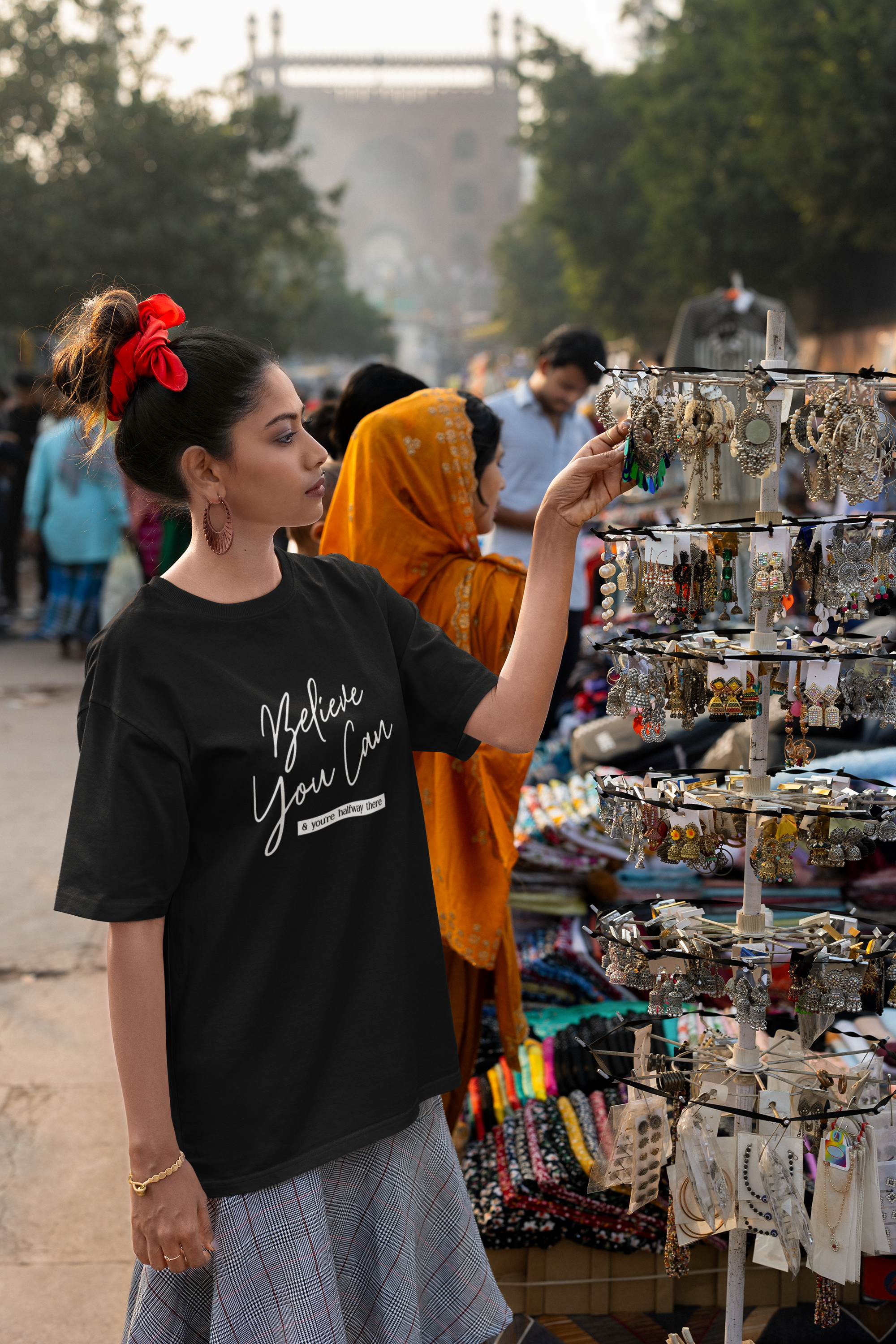 Women's Black Believe You Can Oversized Printed T-Shirt