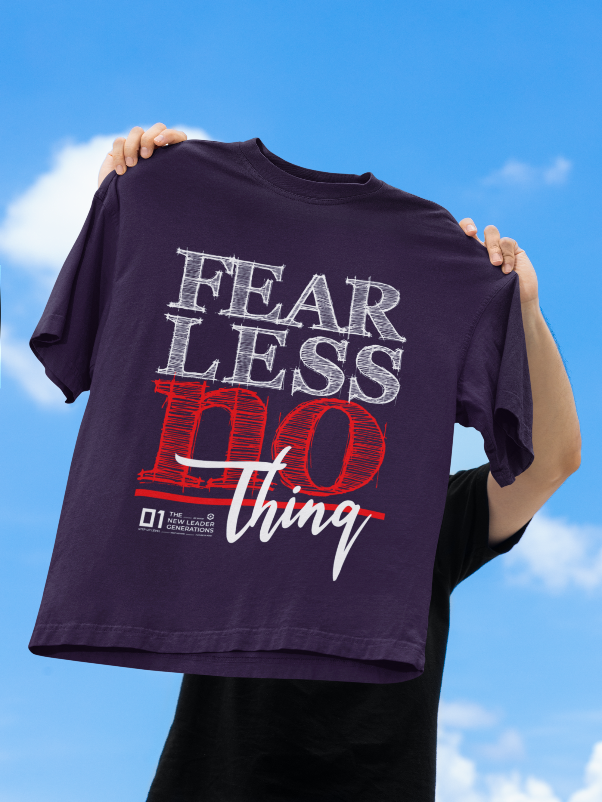 Men's Purple Fear Less Nothing Printed Oversized T-Shirt