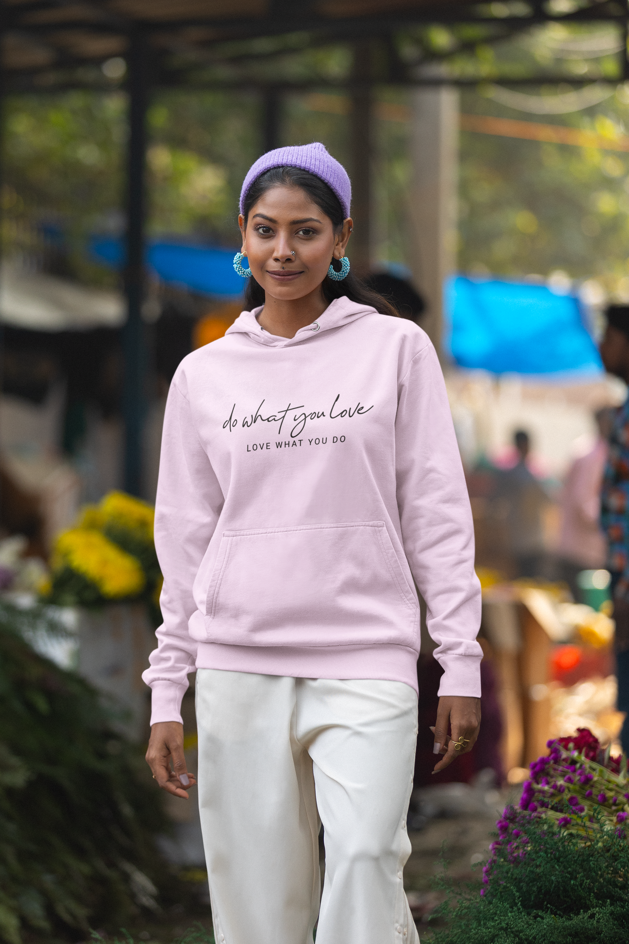 Women's Light Baby Pink Do What You Love Special Oversized Hoodie