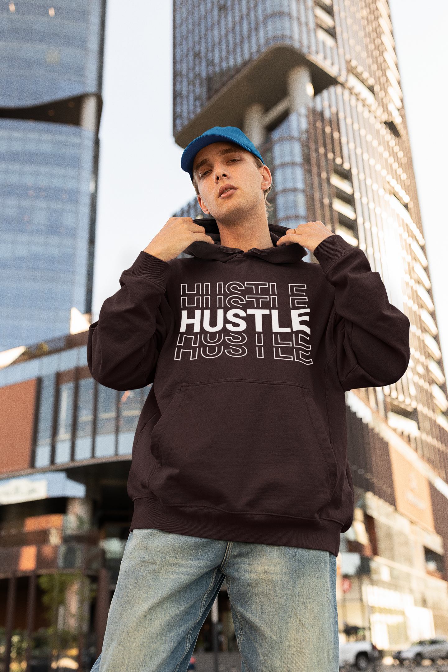 Men's Maroon Hustle Printed Oversized Hoodie