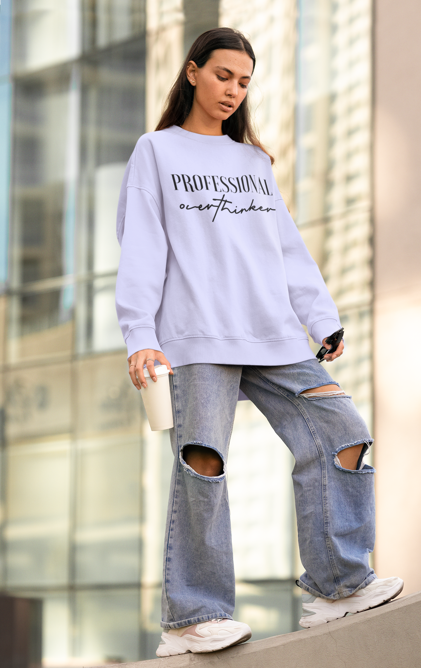 Women's Lavender Professional Overthinker Oversized Printed T-Shirt