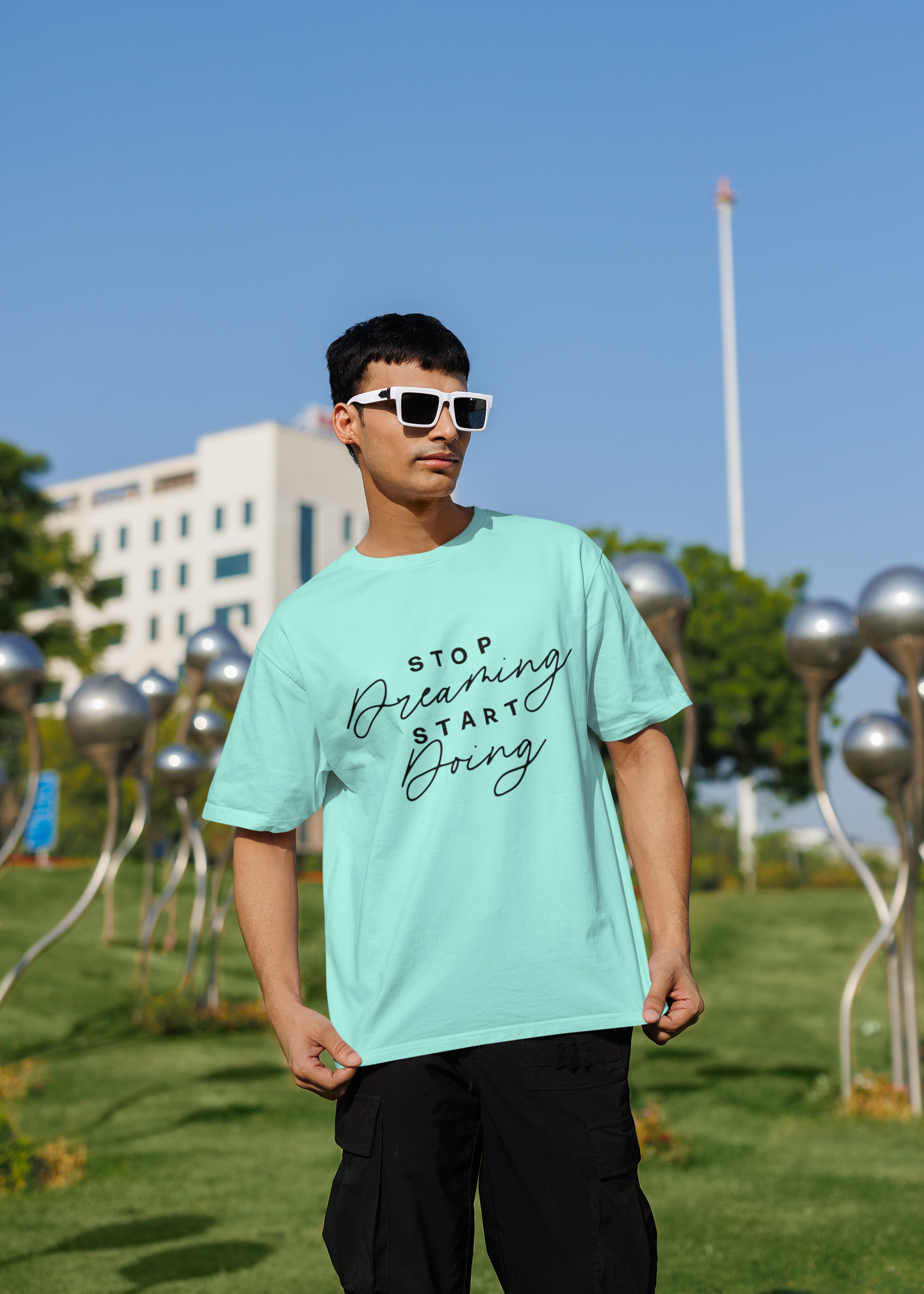 Men's Mint Stop Dreaming Start Doing Oversized Printed T-shirt