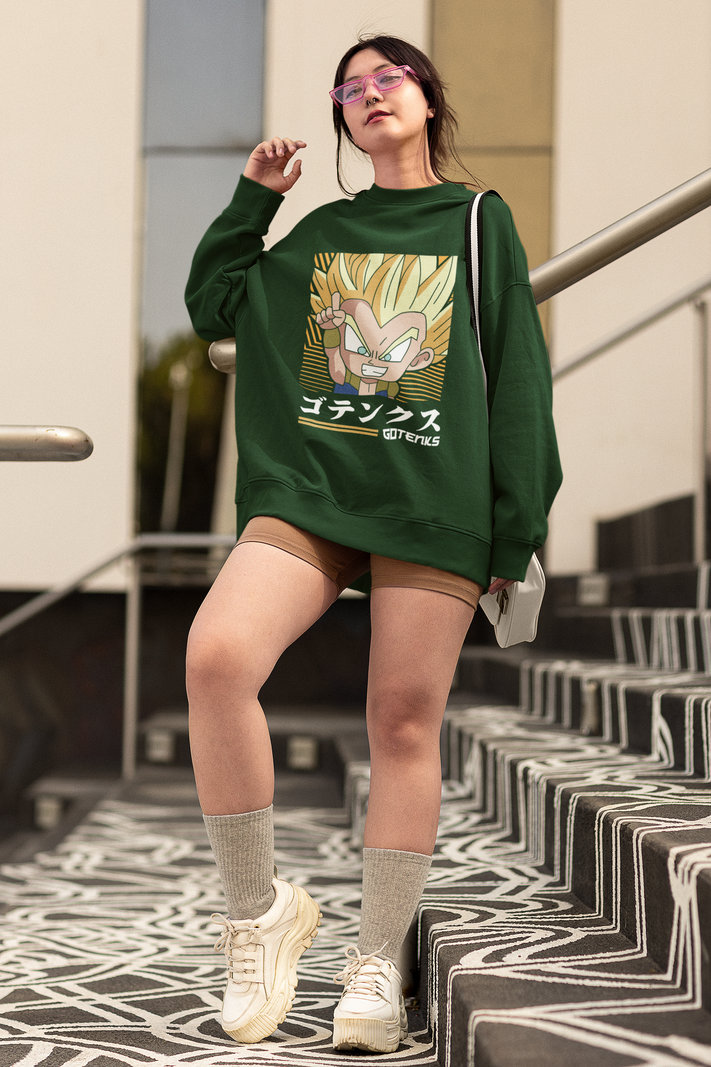 Women's Bottle Green Dragon Ball Special Oversized Printed Sweatshirt