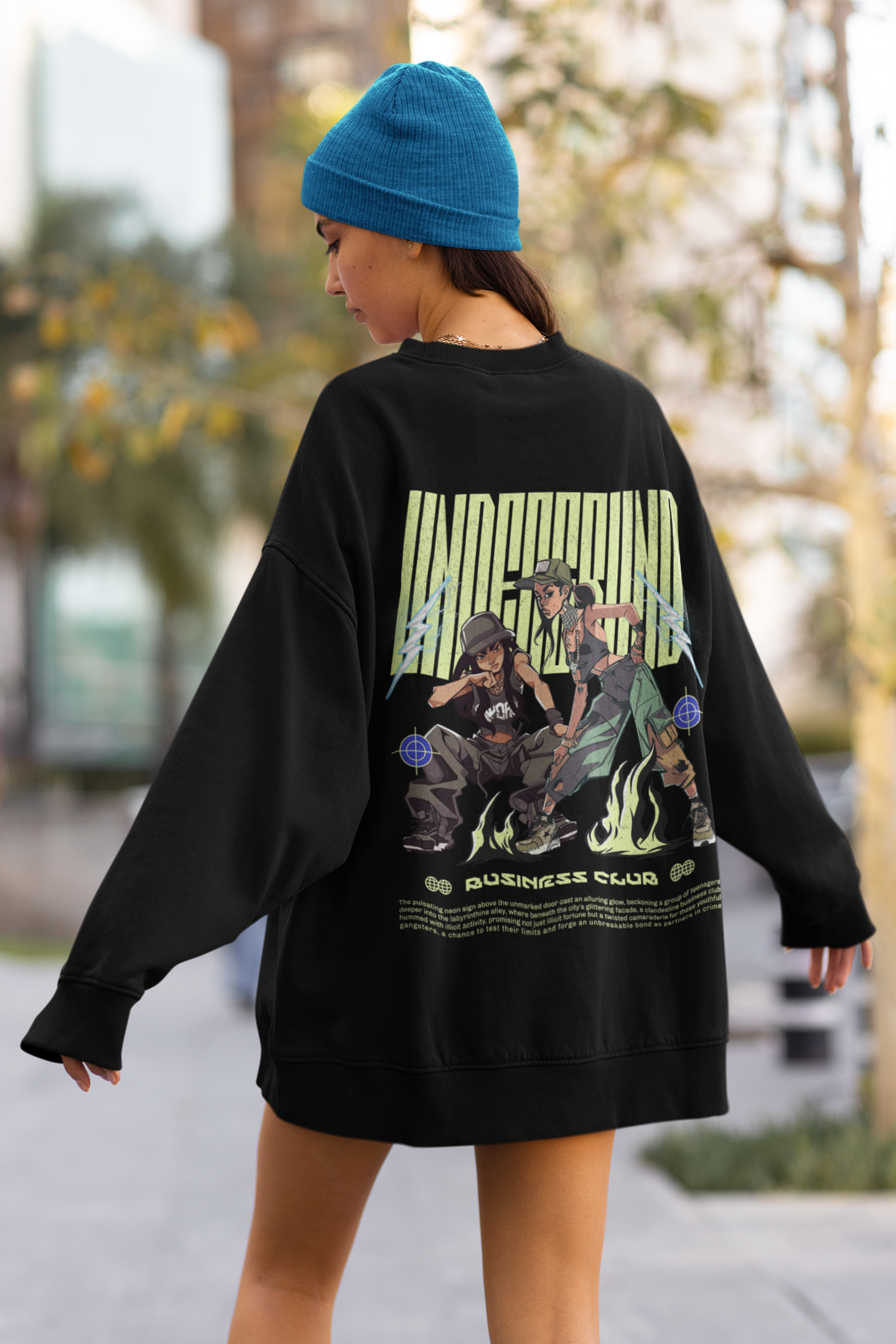 Women's Black Underground Business Club Oversized Sweatshirt