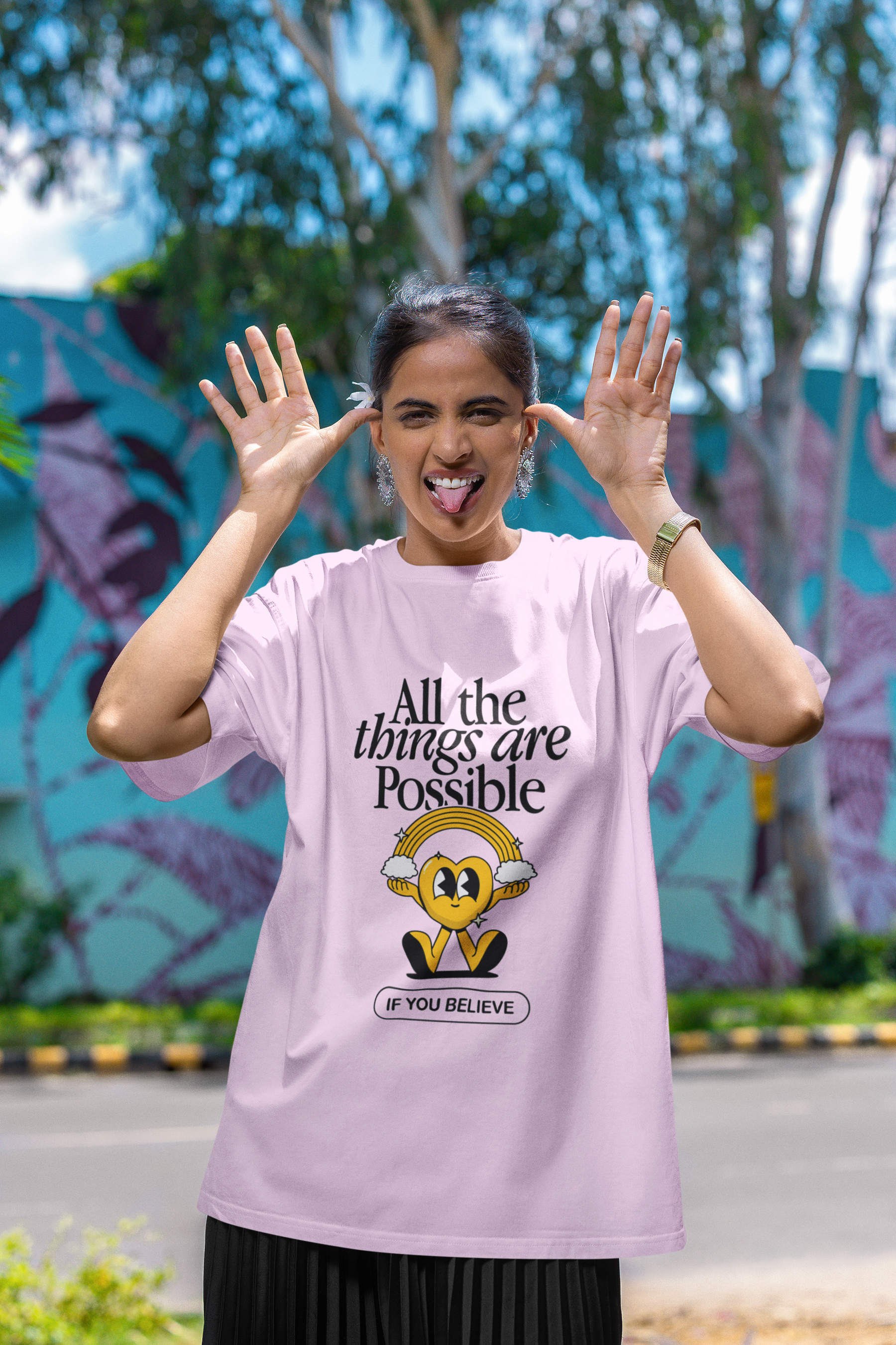 Women's Flamingo All the things are Possible Oversized T-Shirt