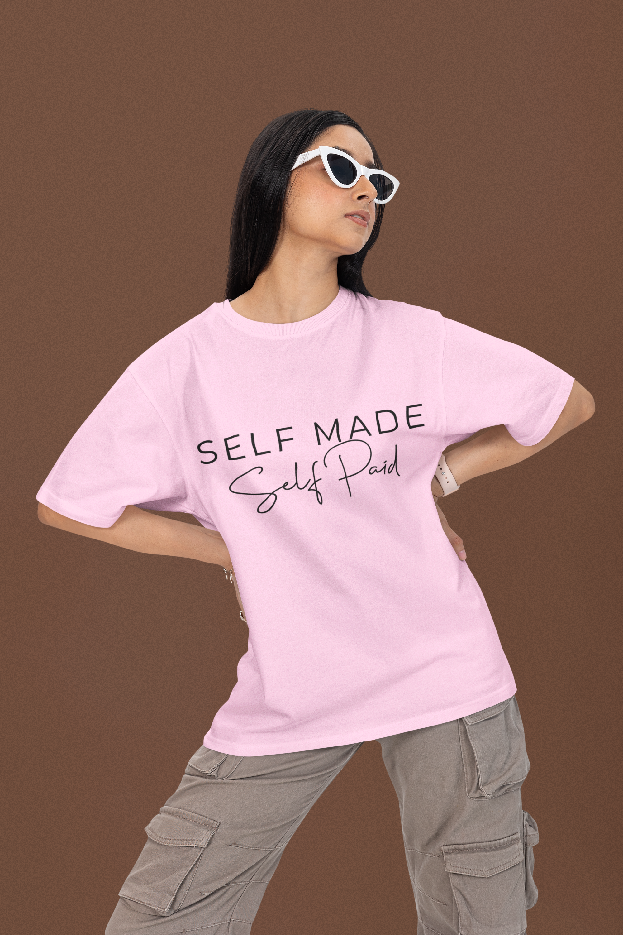 Women's Light Baby Pink Oversized Printed T-Shirt