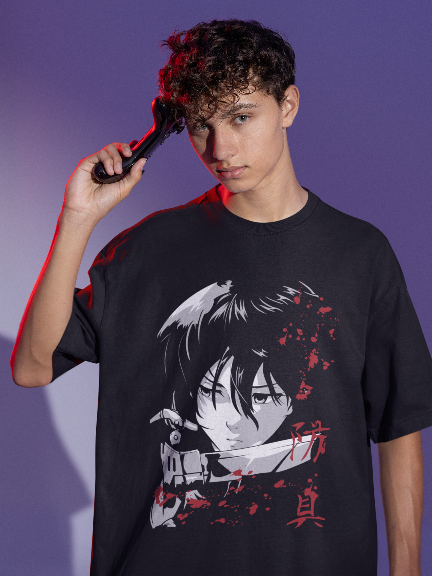 Men's Black ATAQUEA LOS TITANES Oversized Printed T-Shirt