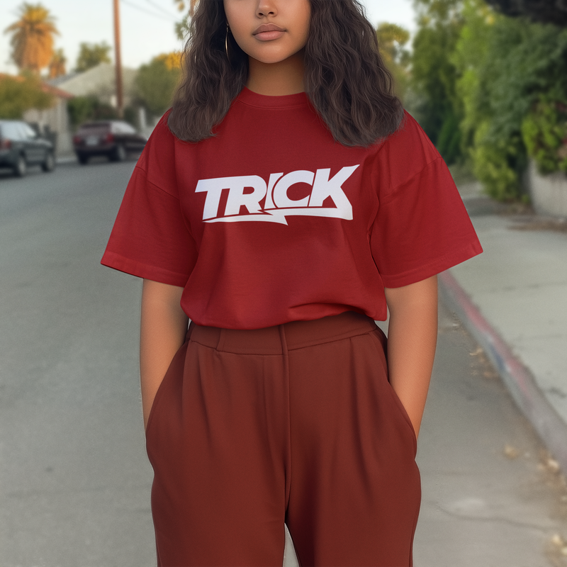 Women's Red Trick Oversized Printed T-Shirt