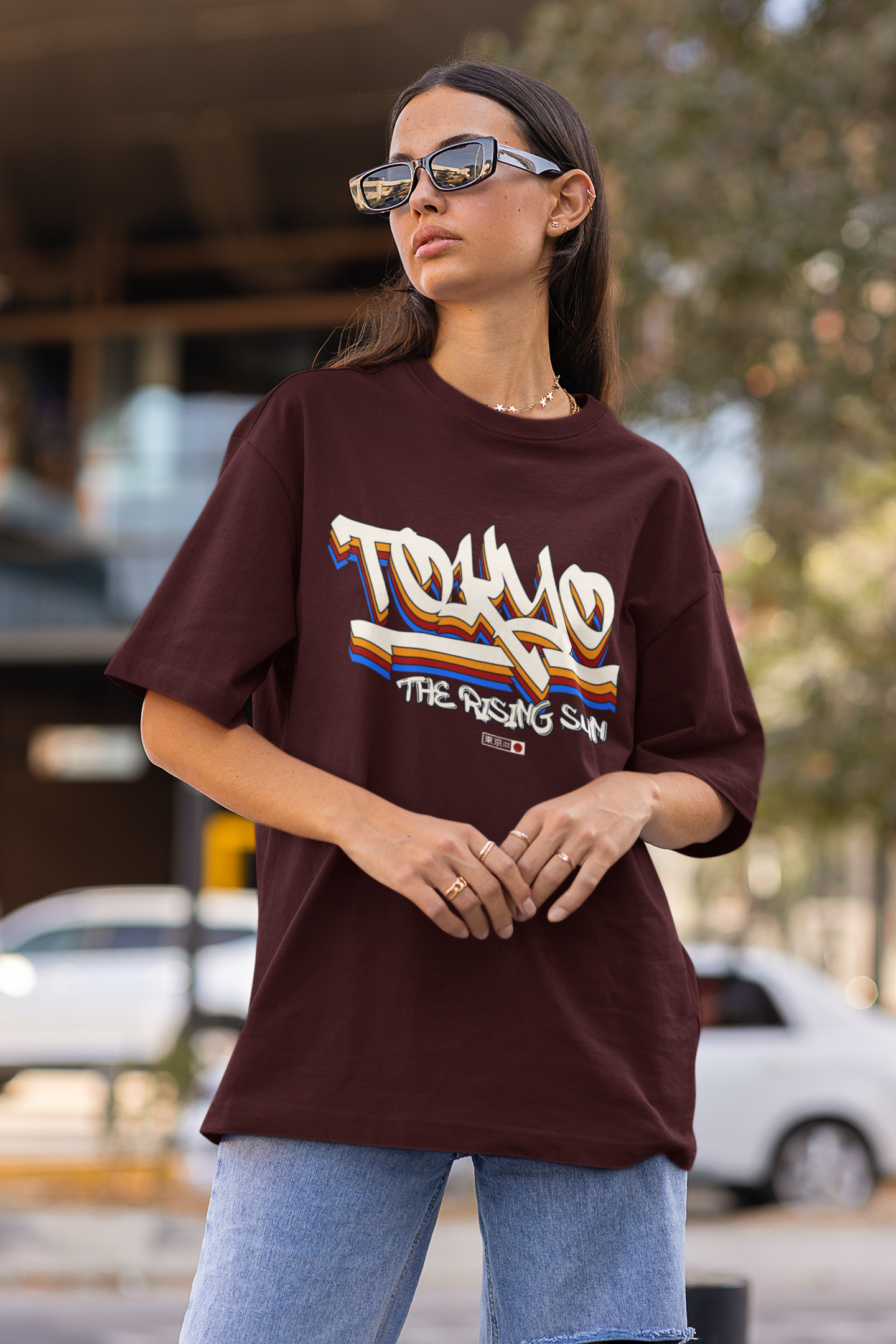 Women's Maroon The Rising Sun Oversized Printed T-Shirt