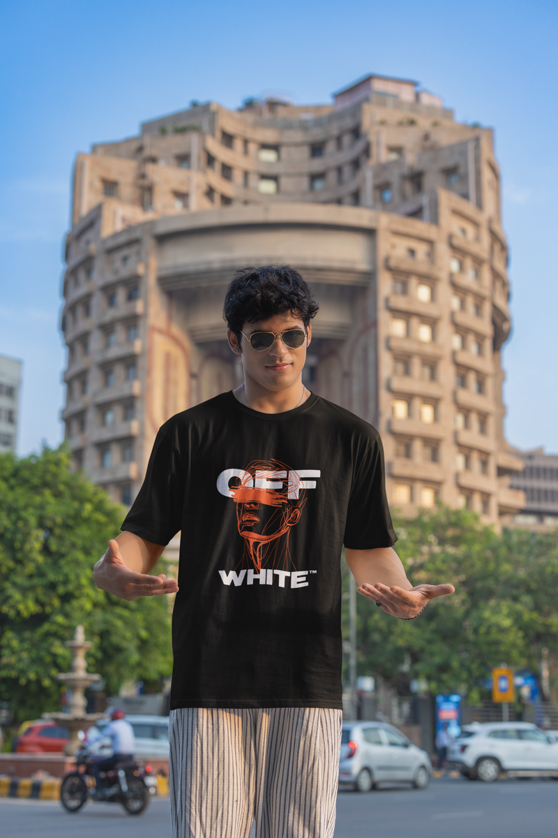 Men's Black Off White Oversized Printed T-shirt