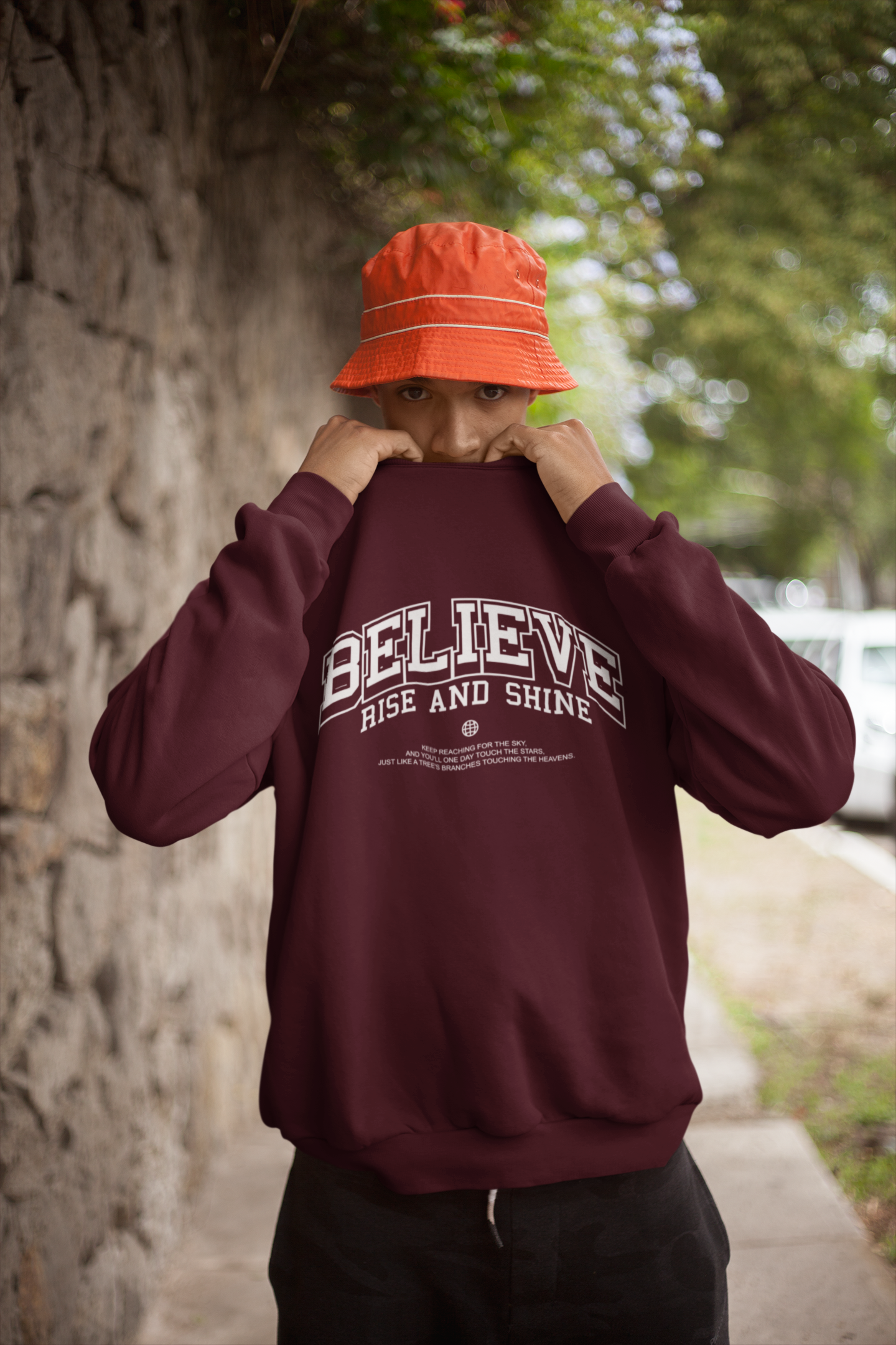 Men's Maroon Believe Oversized Graphic Printed T-shirt