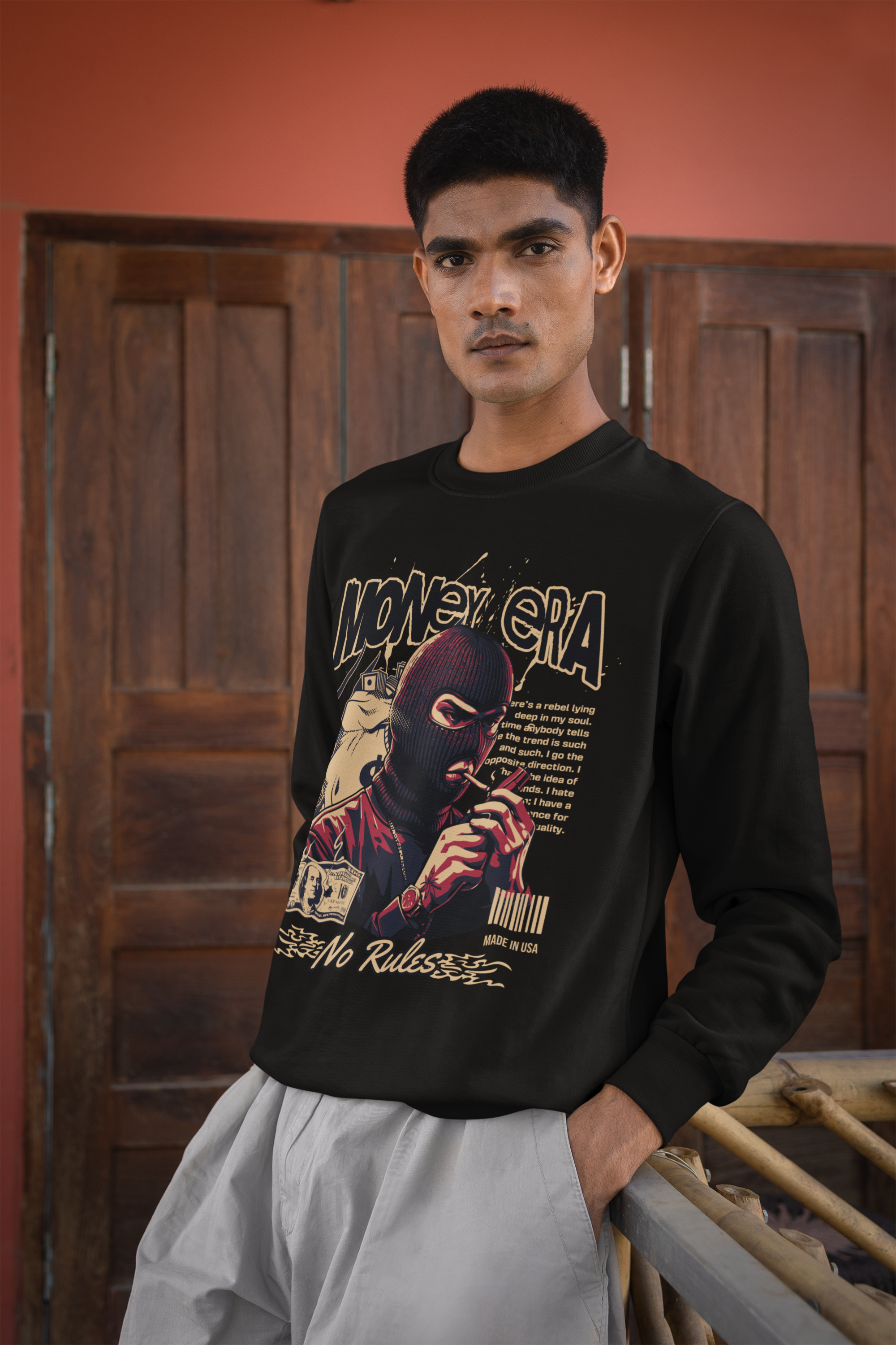 Men's Black Money Era No Rules Graphic Printed Sweatshirt