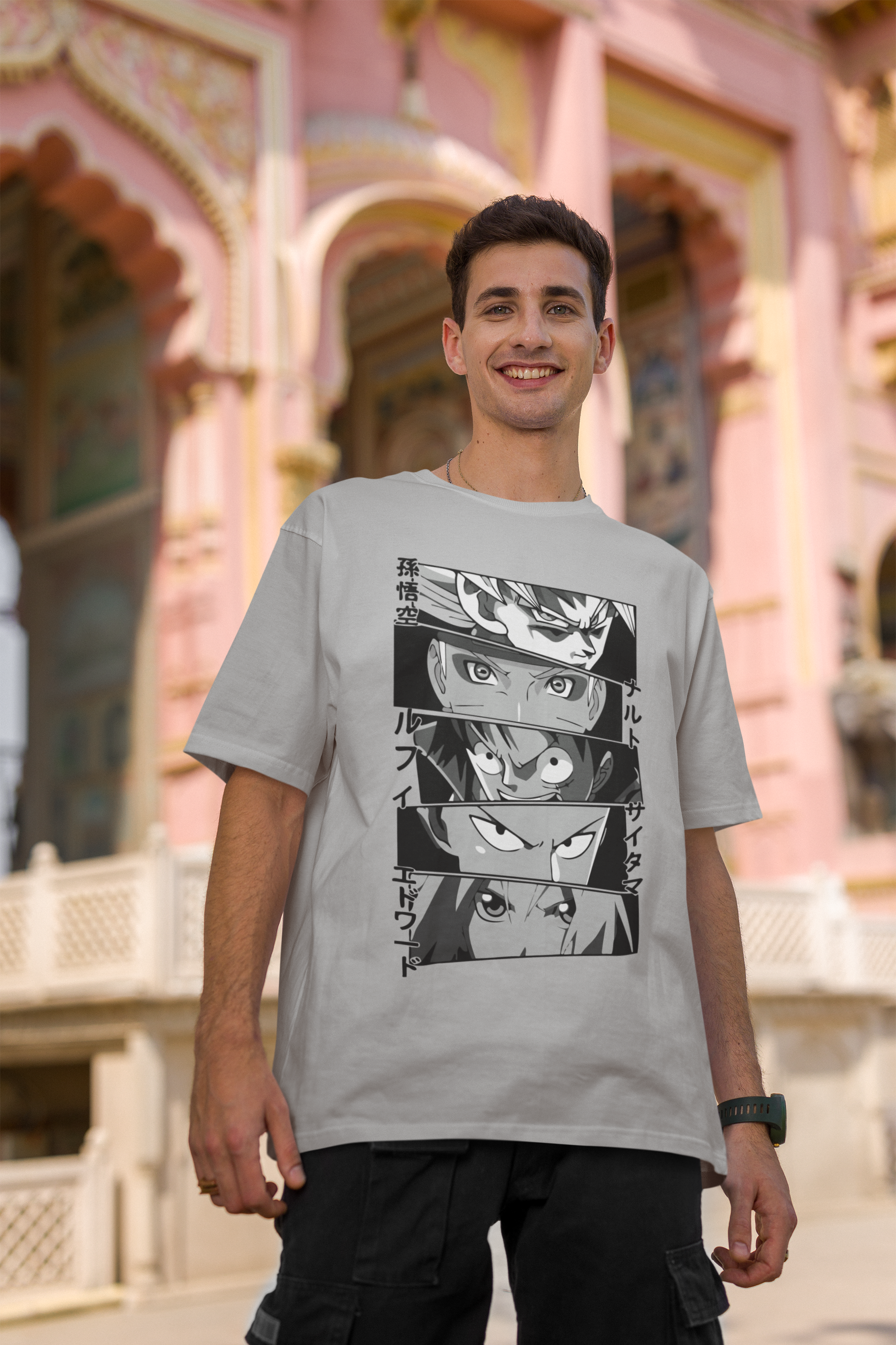 Men's Grey Melange Anime Special Unisex Printed T-Shirt