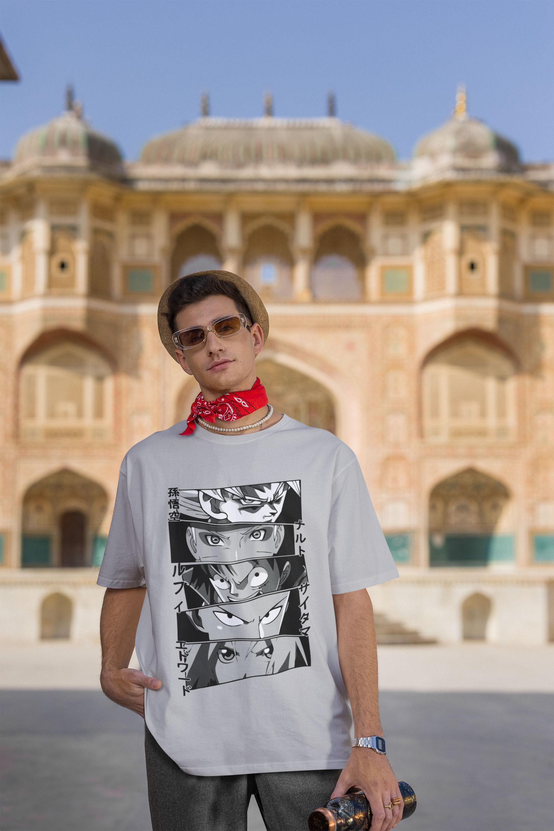 Men's Grey Melange Anime Special Unisex Printed T-Shirt