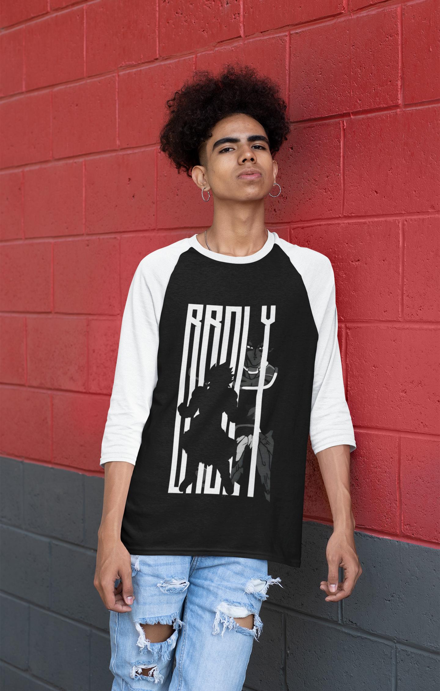 Men's White Black Anime Special Unisex Printed Raglan T-Shirt