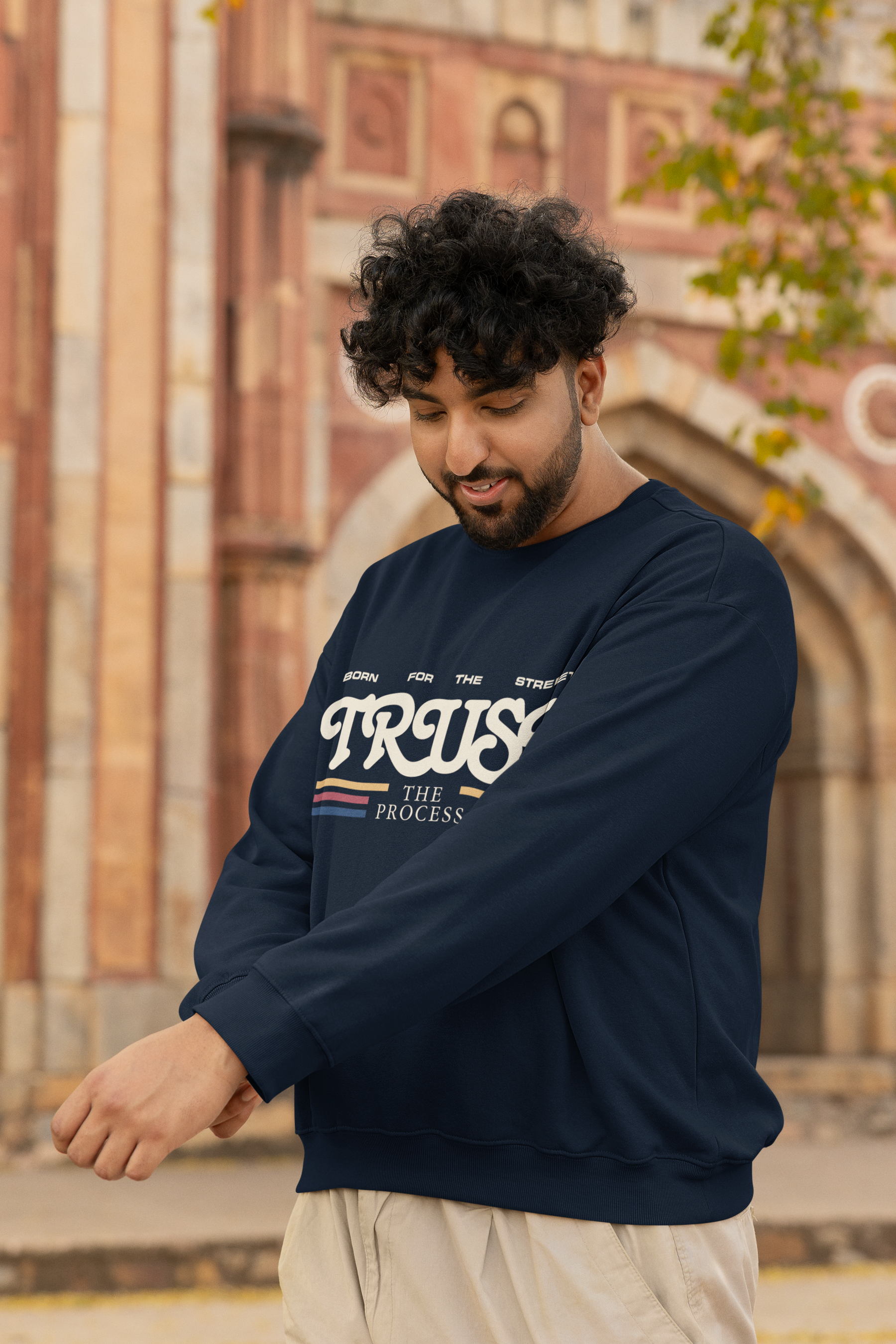 Men's Navy Blue Trust The Process Oversized Graphic Printed T-shirt
