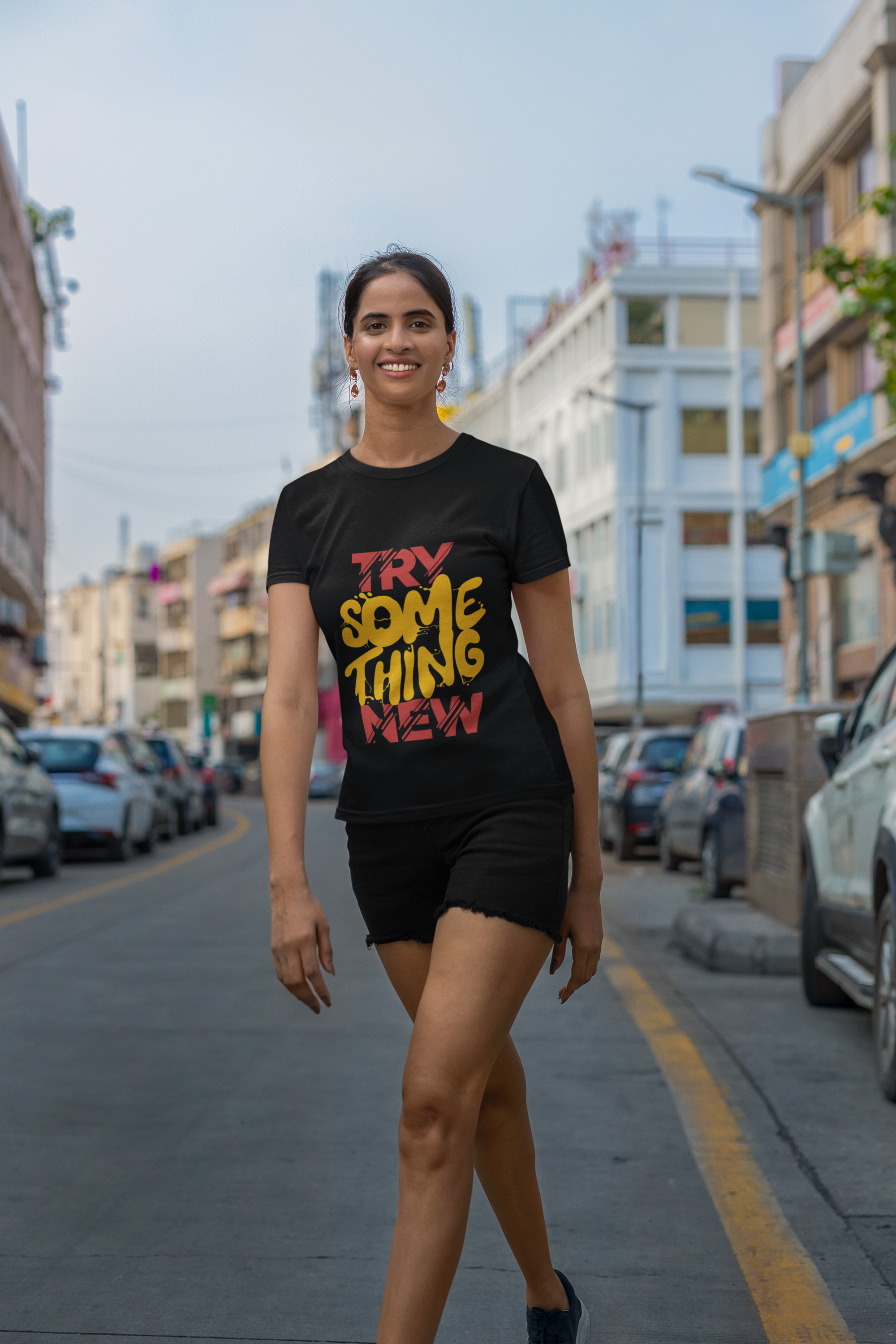 Women's Red try something new printed classic t-shirt